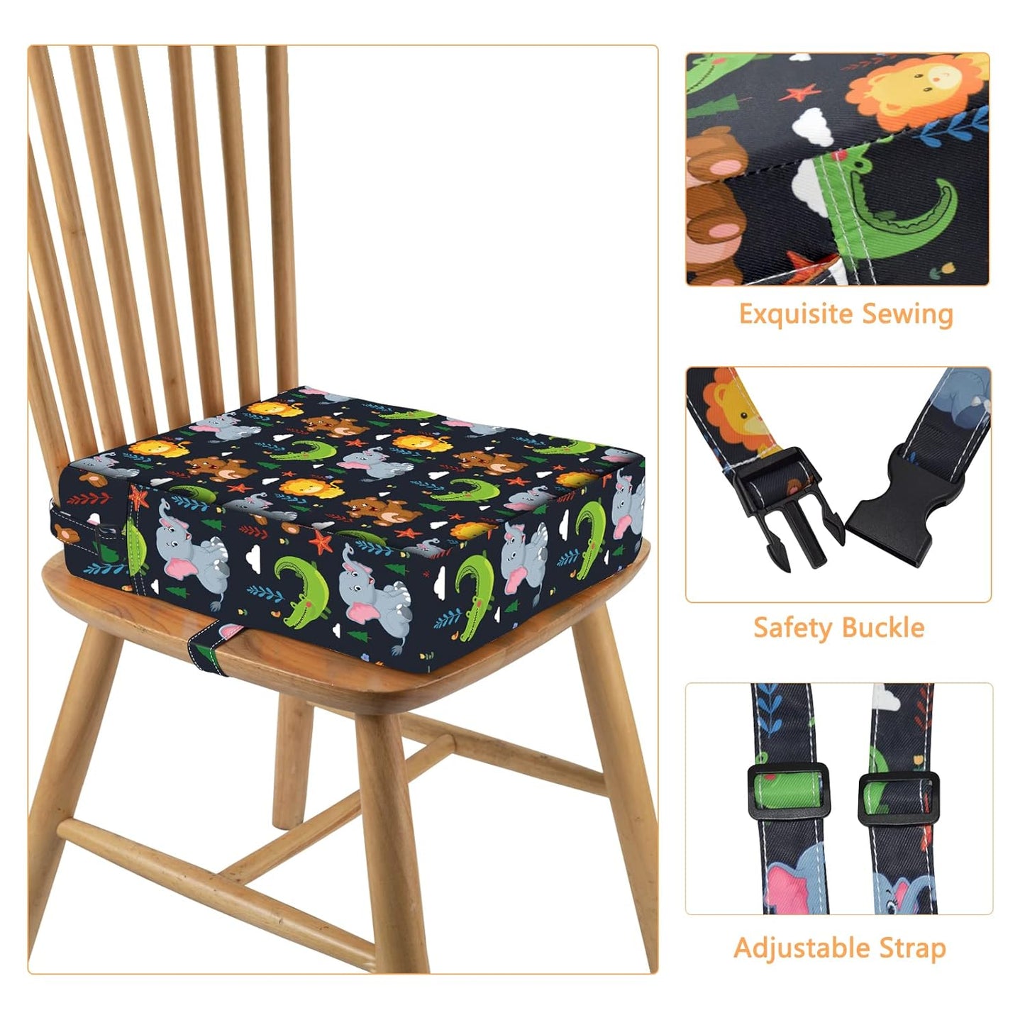 Toddler Booster Seat for Dining Table, Stronger Support Non-Slip Bottom Double Safe Straps Booster Seat Dining Toddler, Portable Travel Increasing Cushion (Black)