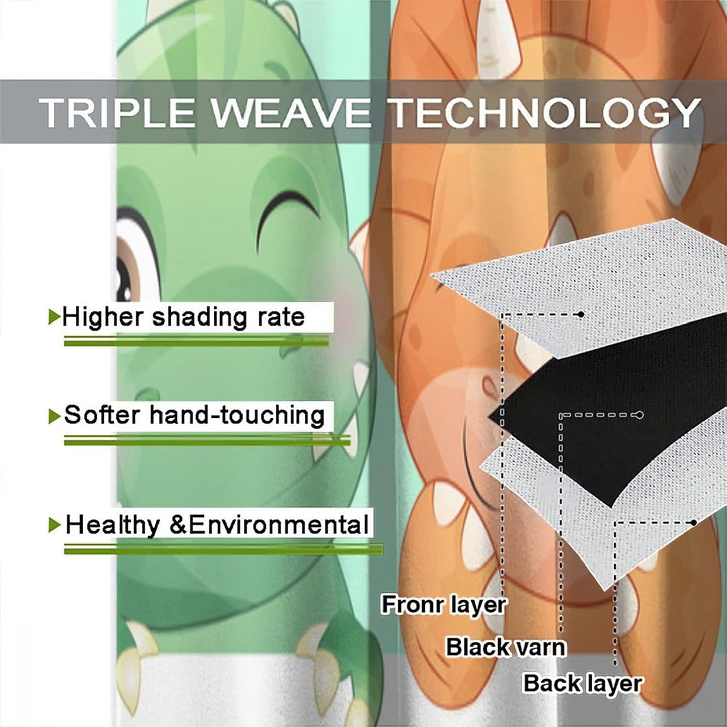 Kids Dinosaur Curtains for Boys Girls Bedroom Decor Cartoon Dino Colorful Cute Funny Animal Printed Blackout Rod Pocket Window Drapes for Baby Nursery Playroom Living Room W42xL84in 2 Panels