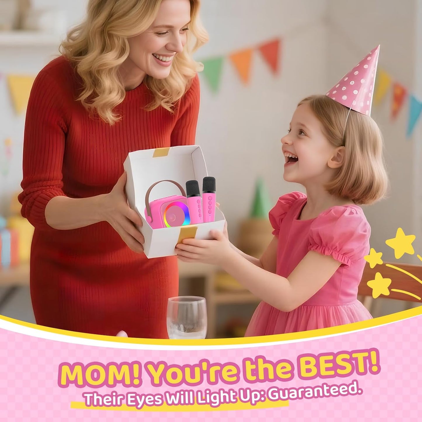 Karaoke Machine for Kids, Toys for 3-12 Years Old Girls Gifts, Kids Karaoke Microphone Machine Toy, Best Fun Christmas Birthday Gifts for 5 6 7 8 9 10 11 Years Teens Girl Boys Rose 2 Mic