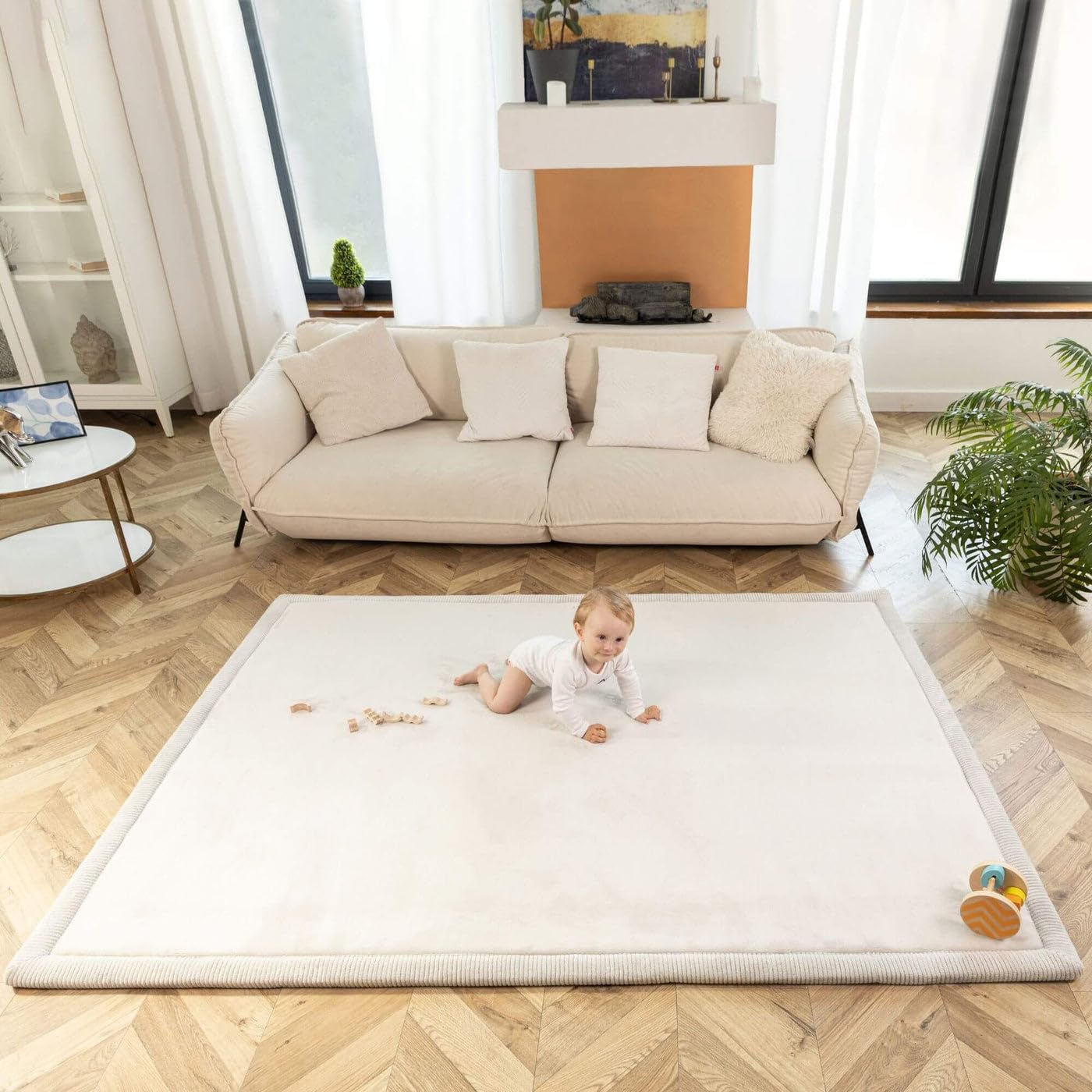 Premium Baby Play Mat 60”x80” Light Gray – Cloud-Soft Coral Velvet Memory Foam Rug for Crawling & Play – Non-Slip, Water-Repellent, Easy-Care Tummy Time Mat – Non-Toxic Padded Playmat