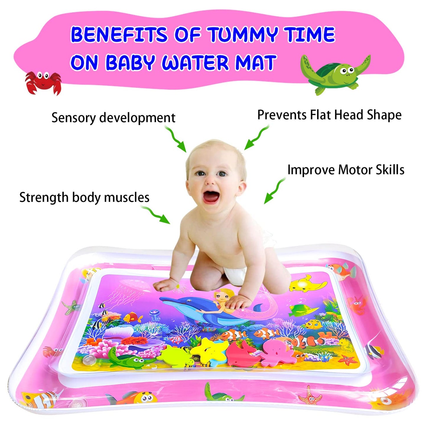ZHUYNXIR Tummy time Water Playmats, Tummy time mats, Baby Water Play Mat for Kids and Toddlers Baby Toys for 3 to 24 Months, Strengthen Your Baby's Muscles, Pink 27.5x20 in.