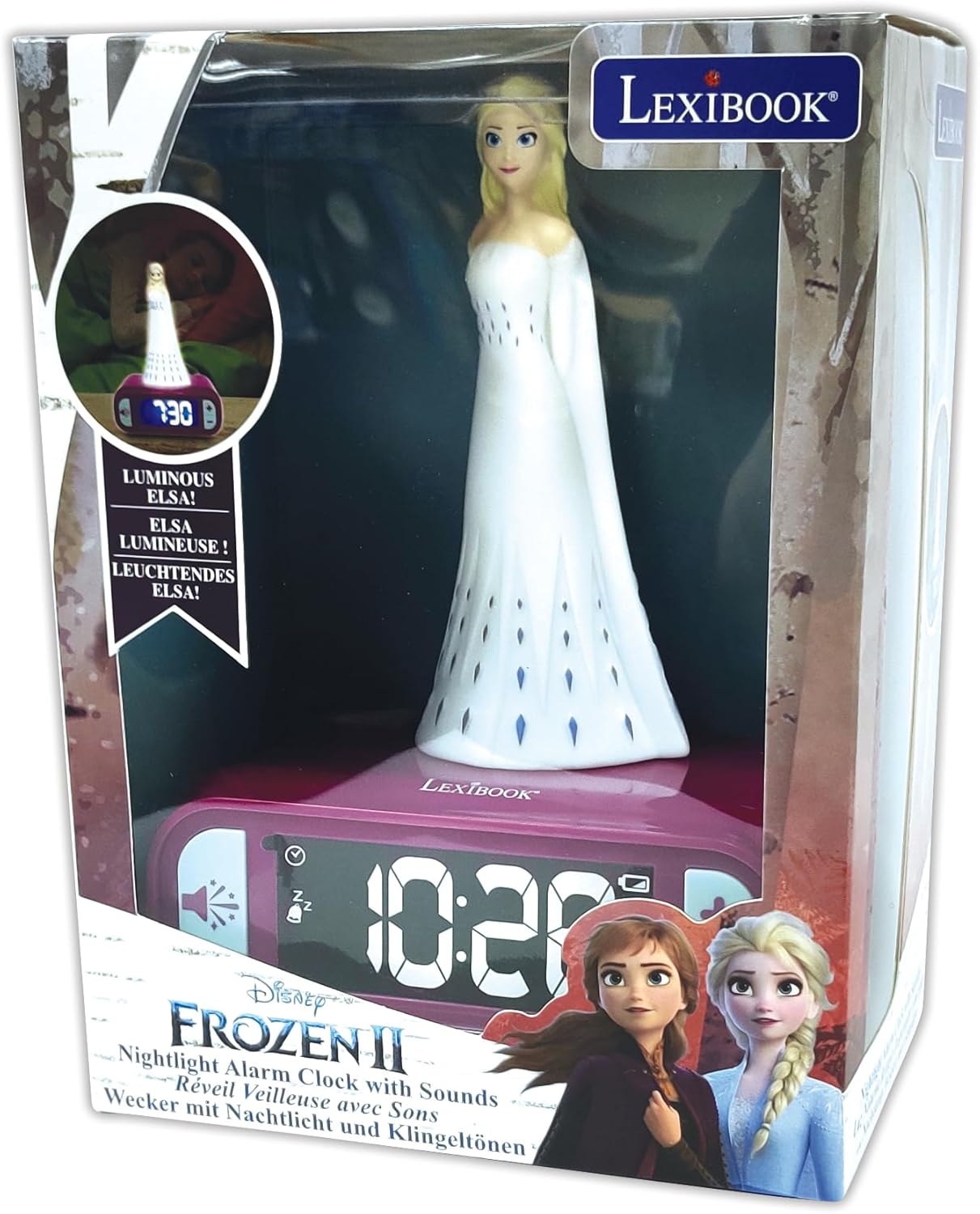 LEXiBOOK - Disney Frozen 2 Elsa Digital Alarm Clock for Kids with Night Light and Snooze, Childrens Clock, Luminous Elsa, Frozen Sound Effects, Blue Colour - RL800FZ