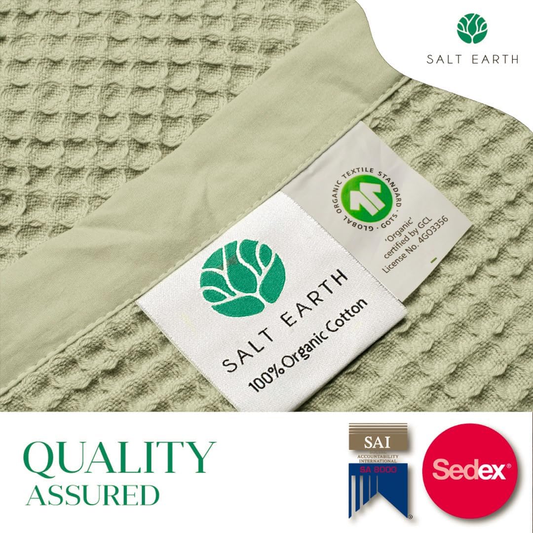 Salt Earth GOTS Certified 100% Organic Cotton Throw Blanket, 60" X 80" Waffle Blankets & Throws for Bed, Throw Blanket for Couch, Modern and Cozy Blanket, All Seasons Comfy Soft Blanket (Sea Foam)