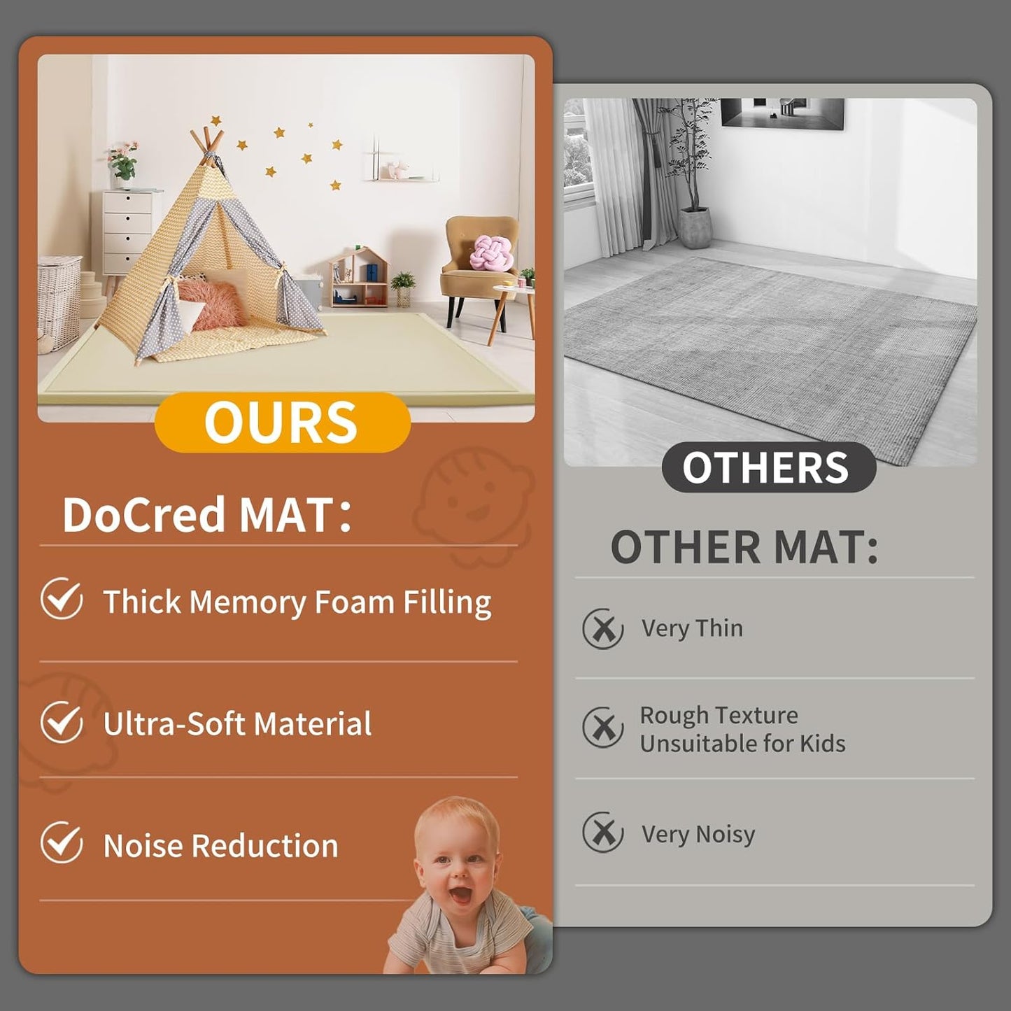 Baby Play Mat for Floor - 1.4" Thick Memory Foam Rug, 80"x70" Playpen Tummy Time Mat, Soft Velvet Nursery Rug, Large Padded Crawling Mat, Cushioned Pads for Playroom Toddlers, Infants, Yoga, Tatami