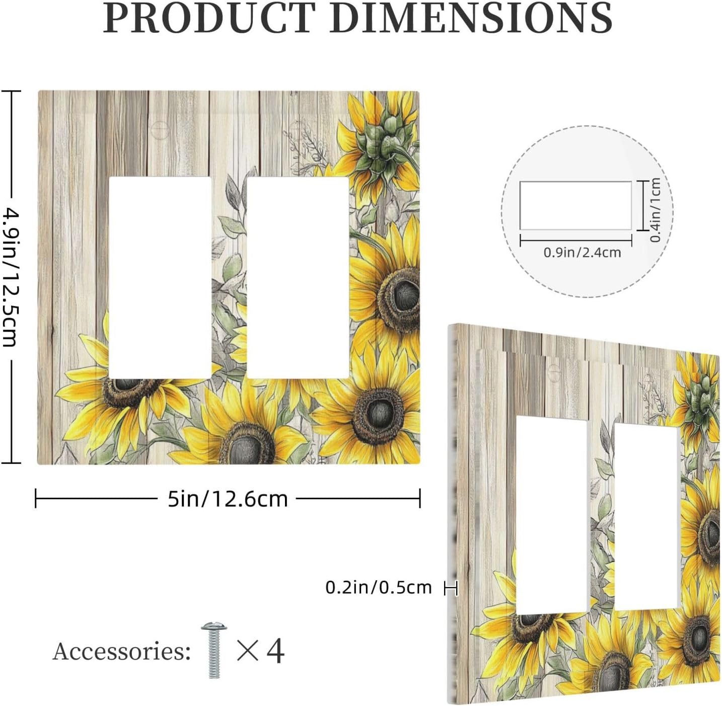Decorative Outlet Covers Floral Sunflower Rustic Flower Vintage Wood 2 Gang Double Gfci Rocker Electrical Wall Panels Light Switch Cover Plate For Farmhouse Cabin Decor