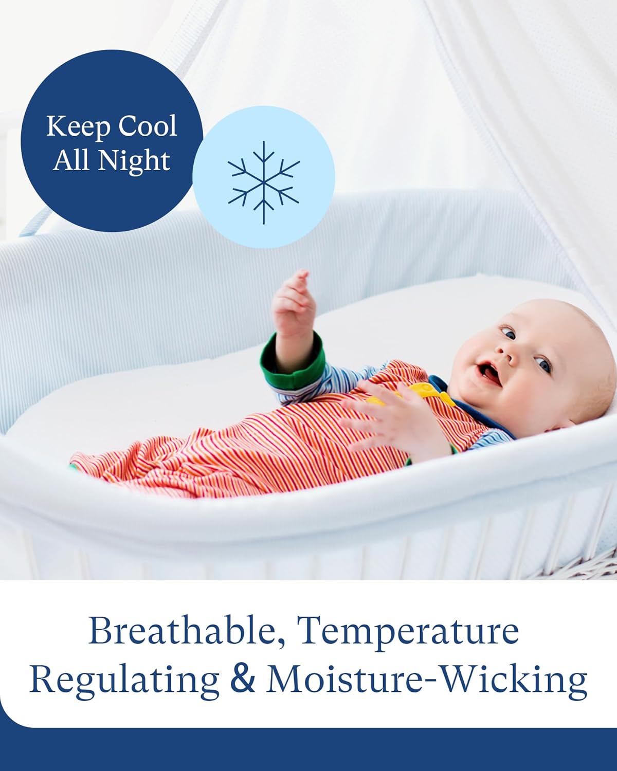 Supersoft Fitted Bassinet Sheets, Premium Bamboo Viscose Cradle Sheets, Streachy Hypoallergenic Breathable Moses Basket Oval Rectangle Pad/Mattress Universal Fit for Halo, Dream on Me, 2-Pack