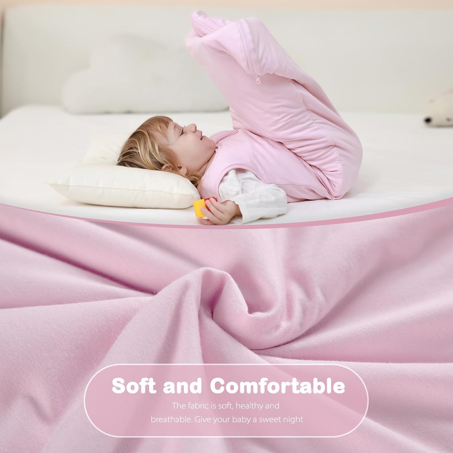 Mosebears Unisex Baby Sleep Sack 1.0 TOG, Supersoft Rayon Made from Bamboo Wearable Blanket with 2-Way Zipper (Blush,0-6 Months)