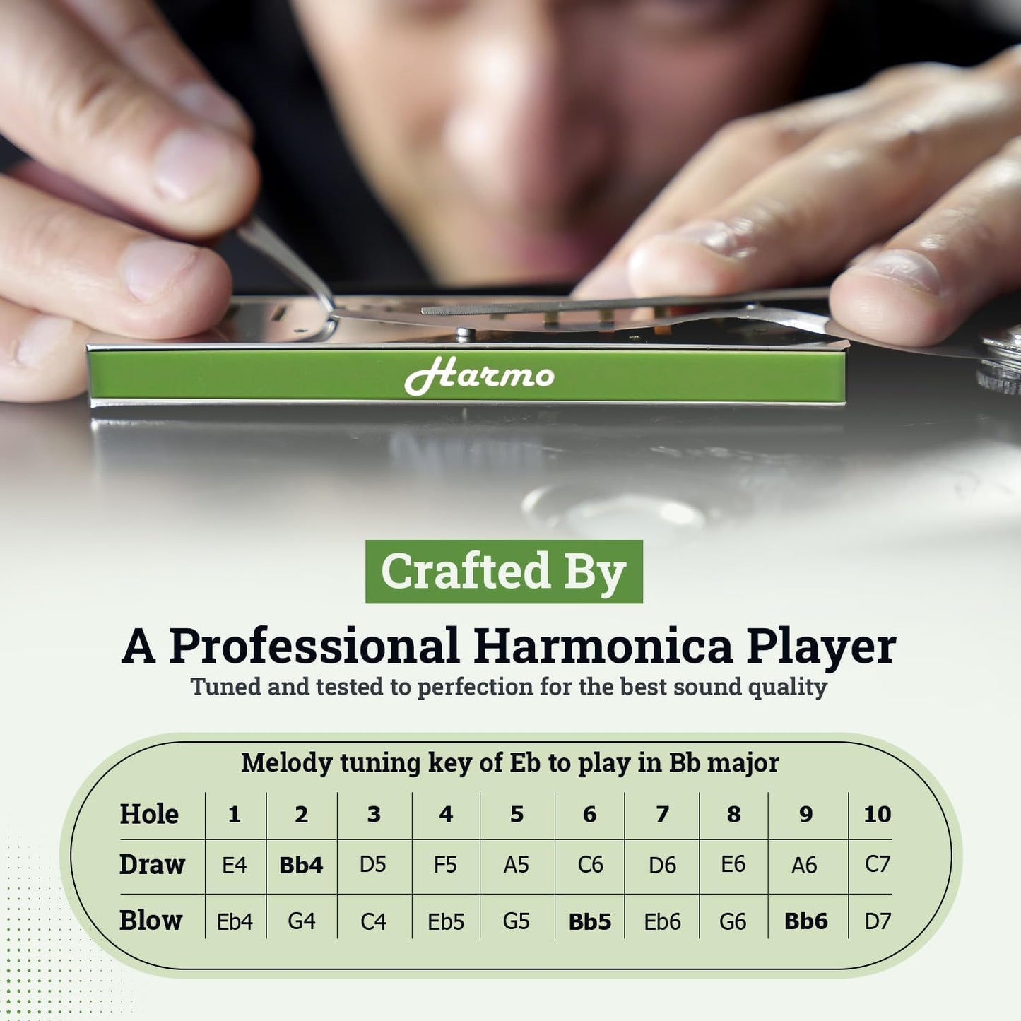 Polar Diatonic Melody Tuned Harmo Harmonica Key of Eb - Specially Tuned for Easy Melodies in Cross Harp, 2 Octaves Without Bends, Loud & Responsive with Smooth Edges - USA-Checked