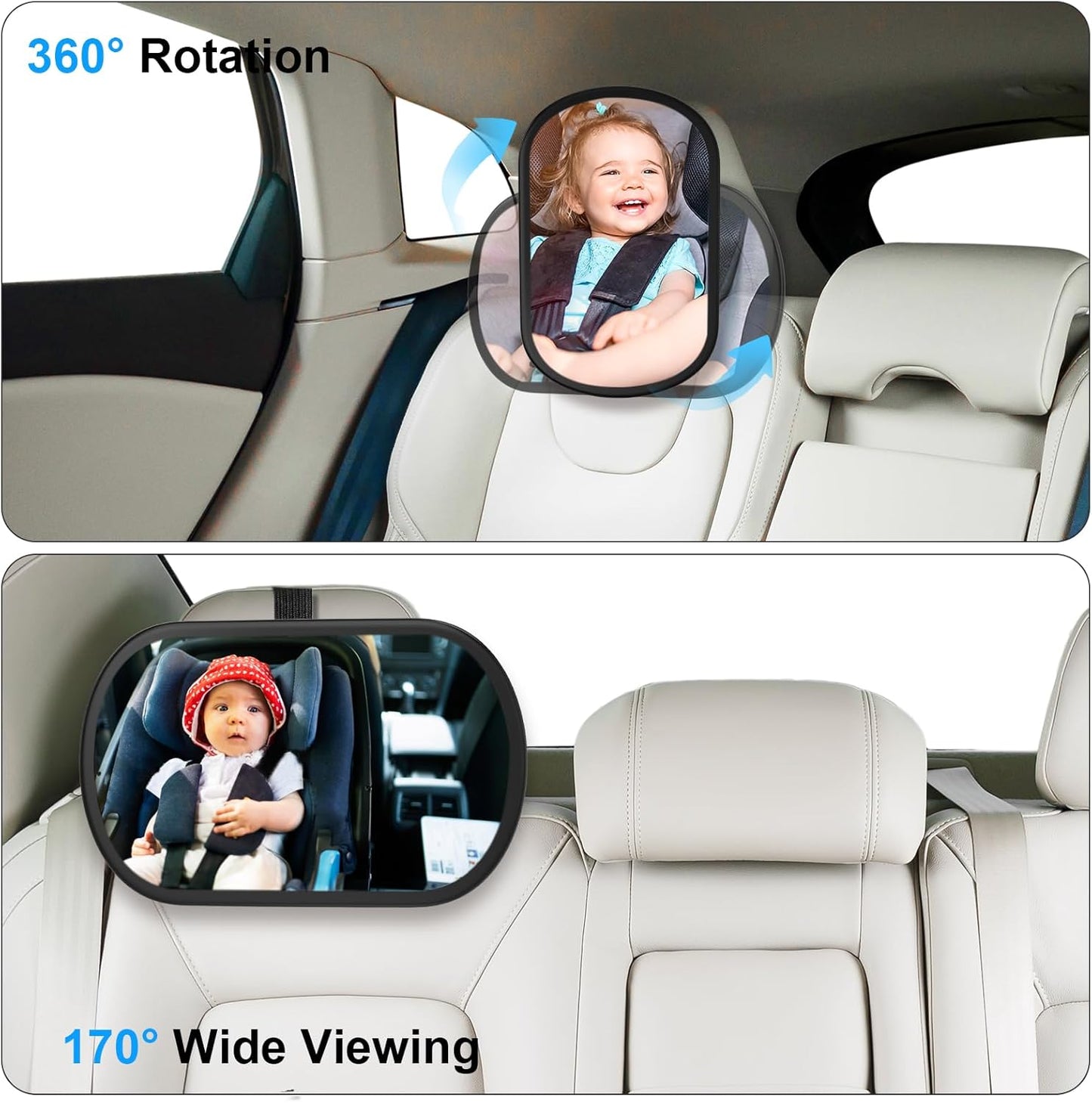 Baby Car Mirror, Safety Car Seat Mirror for Rear Facing Infant, Clear Wide View, 360°Rotation, Easily Observe the Baby Move, Secure, Shatterproof, Crash Tested and Certified(Orange)