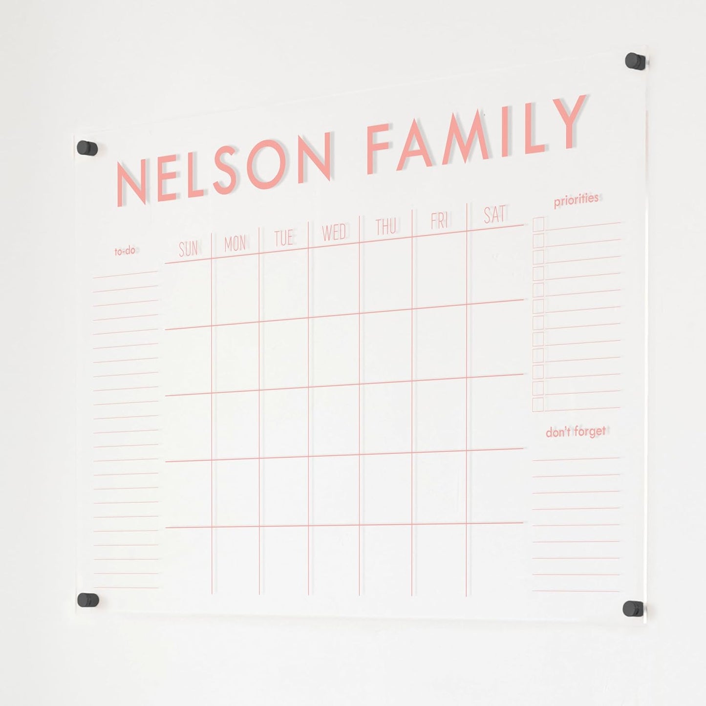 Personalized Clear Acrylic Calendar for Wall, Calendar Whiteboard for Wall, Dry Erase Wall Calendar, Wall Calendar Organizer System for Home (Block, Blush, 38"W x 26"H)