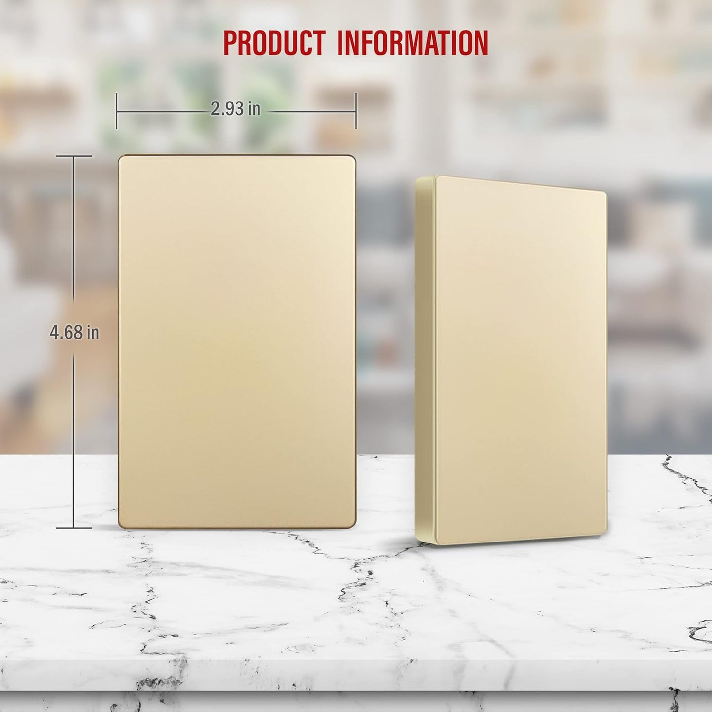 ENERLITES Screwless Blank Wall Plate, Child Safe Blank Device Outlet Cover, Standard Size, 1-Gang 4.68" x 2.93", Polycarbonate Thermoplastic, UL Listed, SI8801-GD, Gold