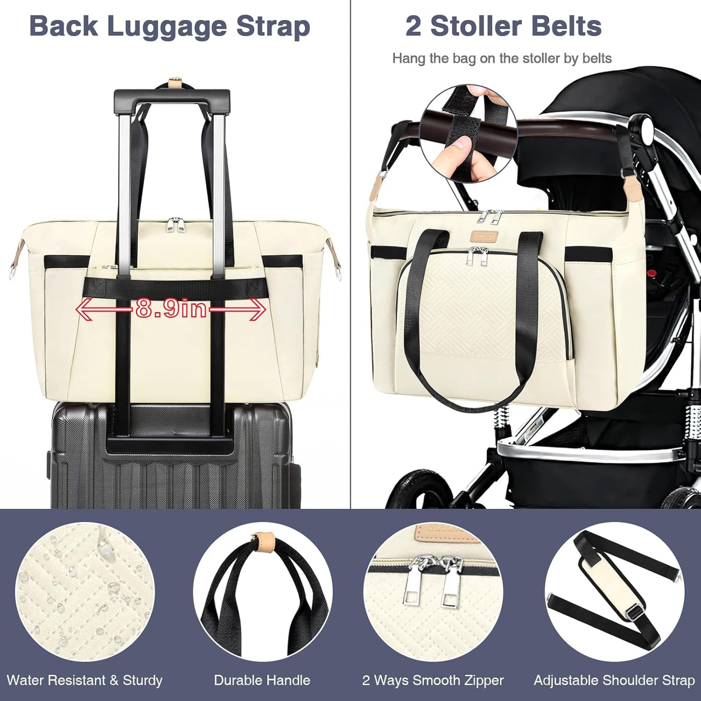 ITIEZY Diaper Bag Tote for Baby - Large Mommy Bag with Portable Changing Pad Pacifier Case, Hospital Bags Travel Baby Bag