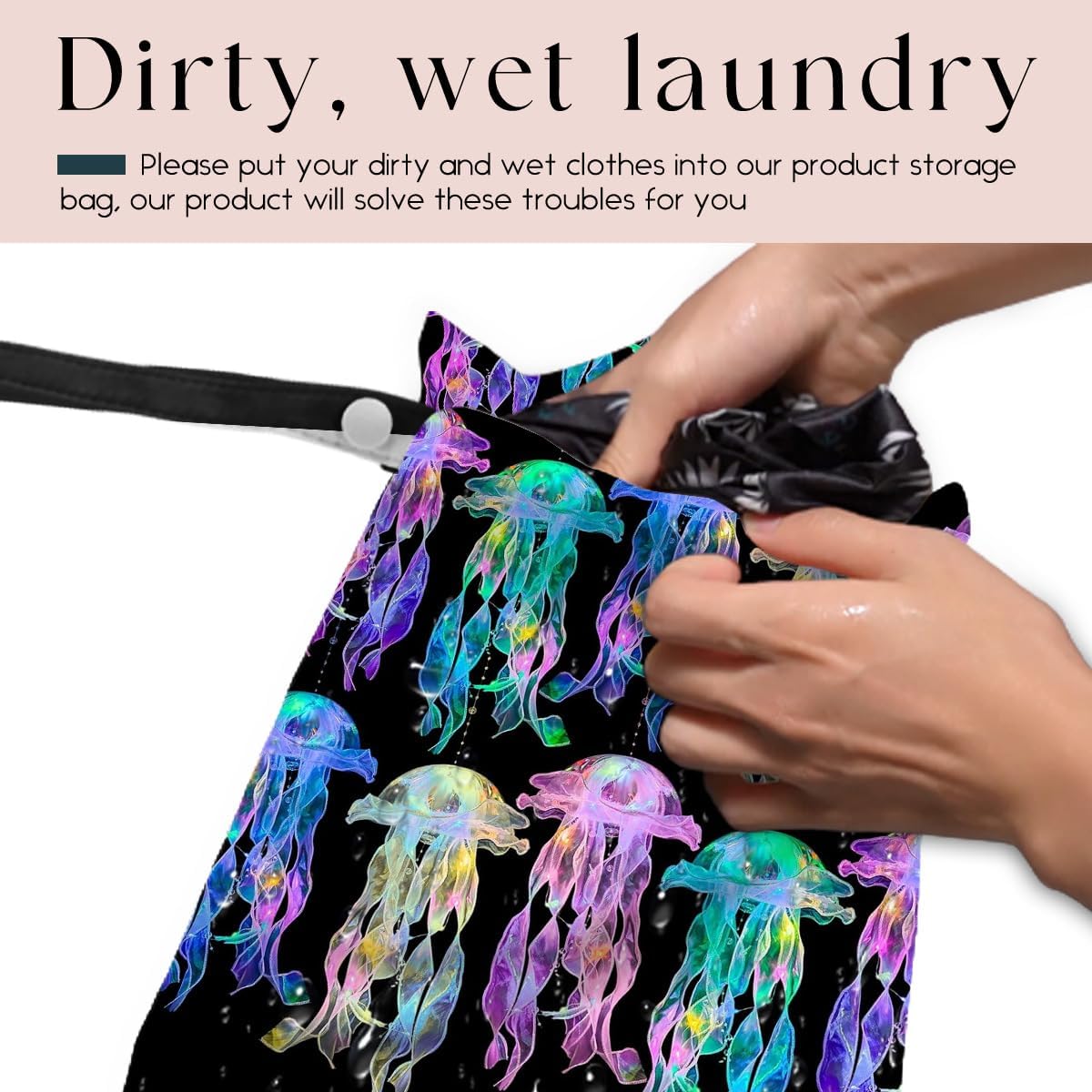 Waterproof Wet Bag for Swimsuit, Travel Beach Wet Dry Bag, Hidden Zipper Reusable Jellyfish Wet Bags, for Travel Beach Wet Swimsuits Toiletries Diapers Dirty Gym Clothes Laundry Bag