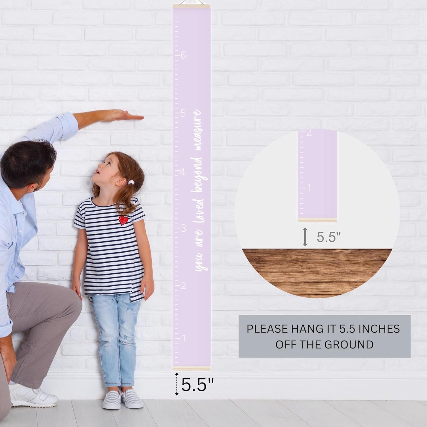 Morxy Canvas Growth Chart for Kids - Unisex Kids Room Wall Decor - Measuring Height Chart- Wall Tape with Height Chart for Kids (Canvas, Loved Beyond Measure - Purple)