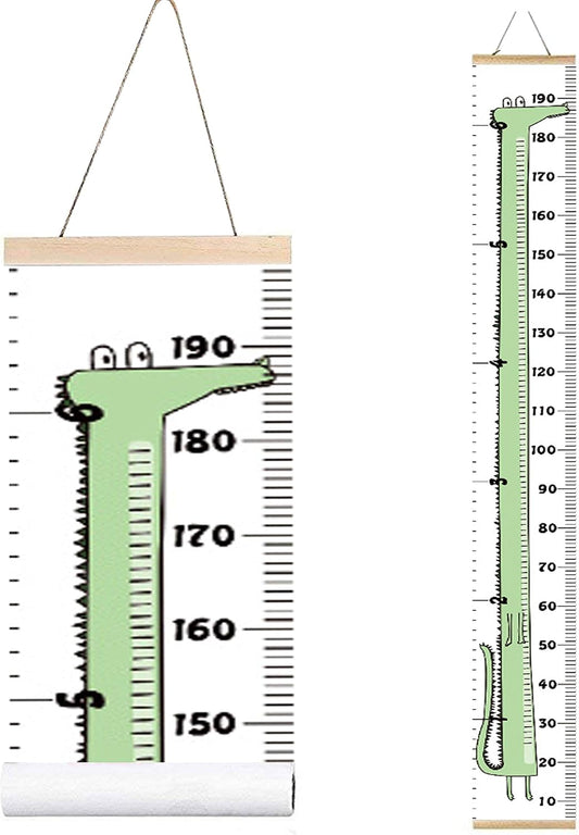 Kids Growth Chart, Wood Frame Fabric Canvas Height Measurement Ruler from Baby to Adult for Child's Room Decoration 7.9 x 79in (7.9 x 79in, Cartoon Crocodile)