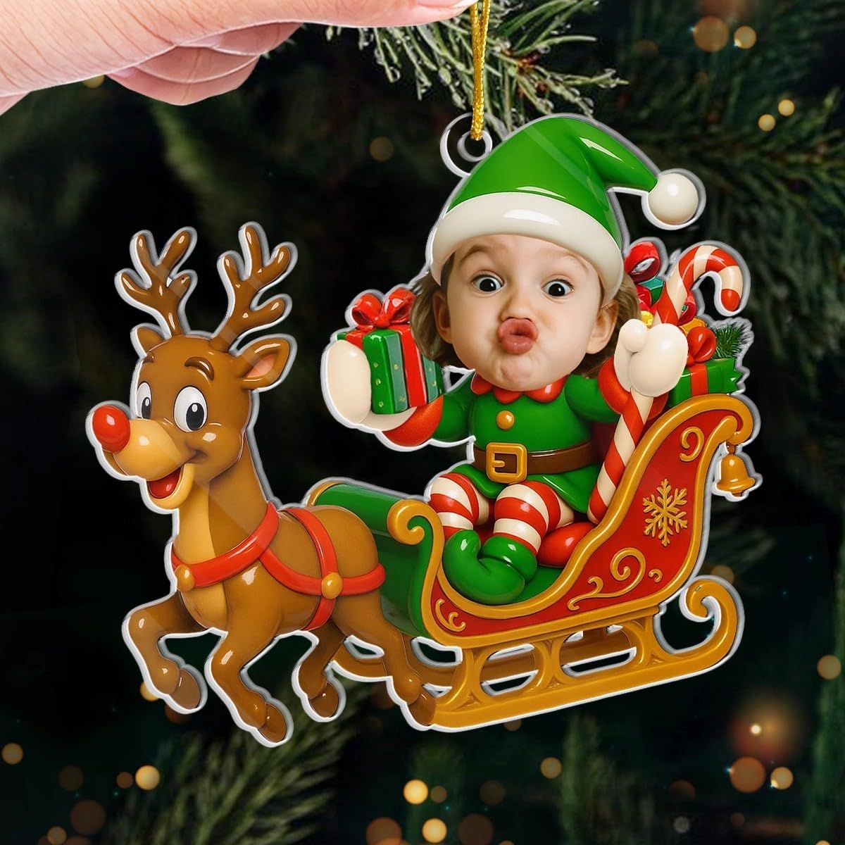 Pawfect House Custom Photo 2D Acrylic Ornament, Personalized Christmas Birthday Gifts for Kids, Sleigh Bells Fun, Funny Kid Christmas Ornaments 2025, Newborn Ornament Gifts for New Mom, New Dad