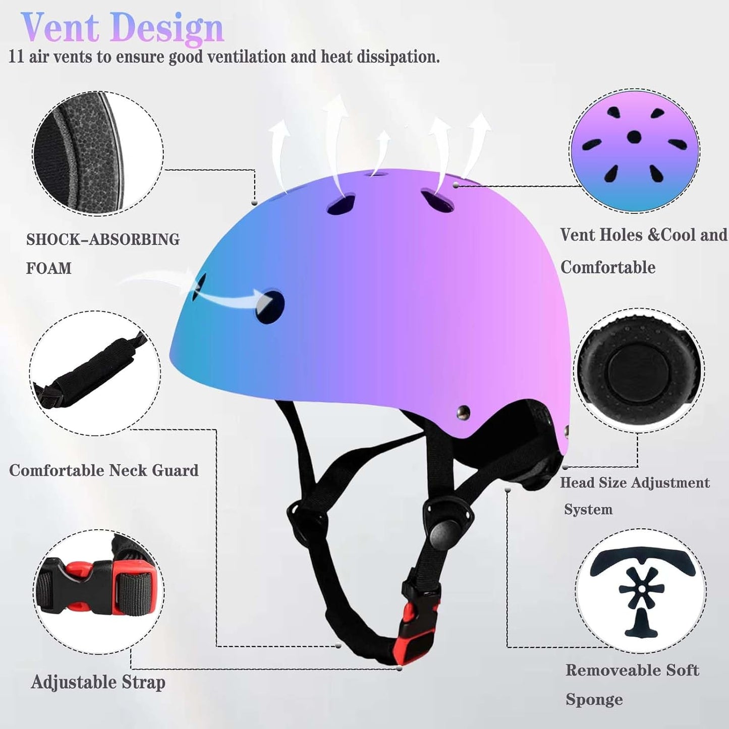 Kids Helmet,Toddler Skateboard Helmets for Ages 2-3-5-8-14 Years Boys Girls with Knee and Elbow Pads Wrist Guards fit Roller Skates,Skateboarding,Skating Scooter Adjustable Kids Helmet