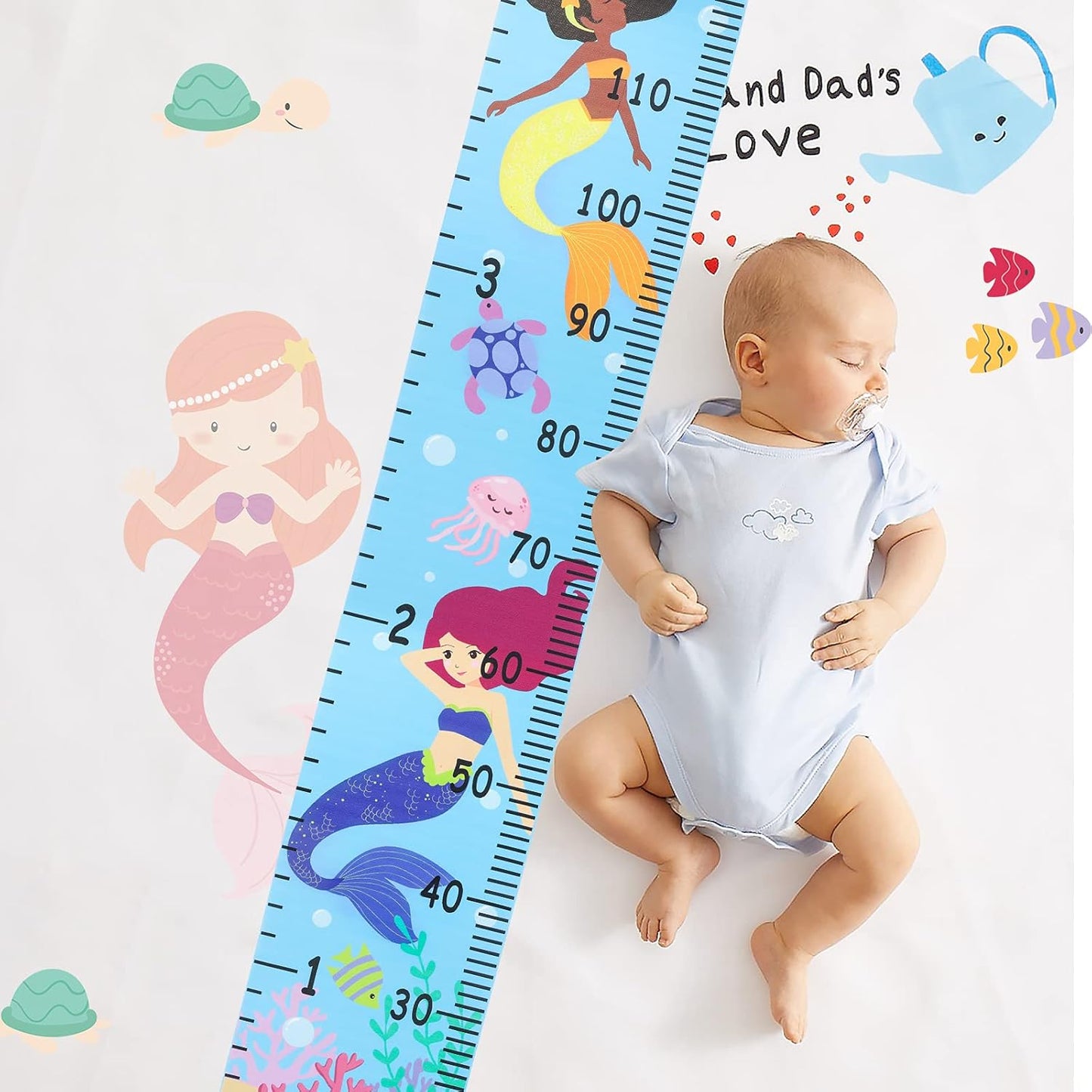 Kids Growth Chart Height Measuring Chart, Mermaid Canvas Wall Hanging Rulers for Baby Children Girls Bedroom Decor 74.8''* 7.87''