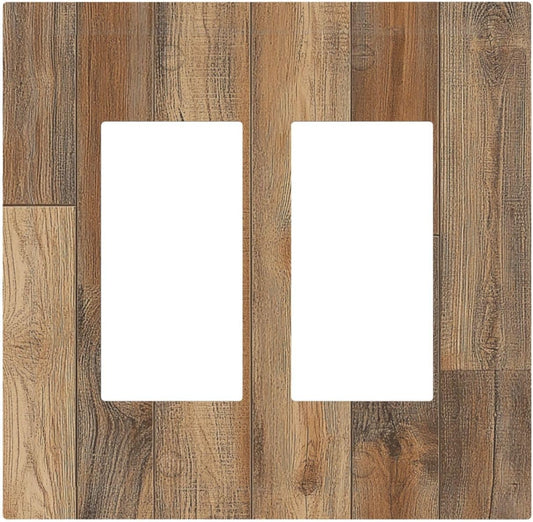 Decorative Outlet Covers Retro Rustic Brown Wood Grain 2 Gang Double Gfci Rocker Electrical Wall Panels Light Switch Cover Plate For Farmhouse Cabin Decor