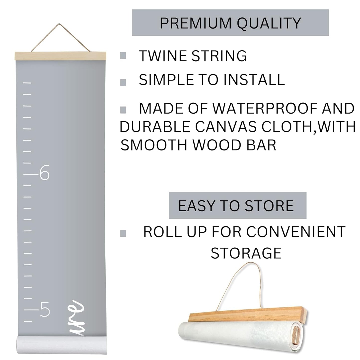 Morxy Canvas Growth Chart for Kids - Unisex Kids Room Wall Decor - Measuring Height Chart- Wall Tape with Height Chart for Kids (Canvas, Loved Beyond Measure- Gray)