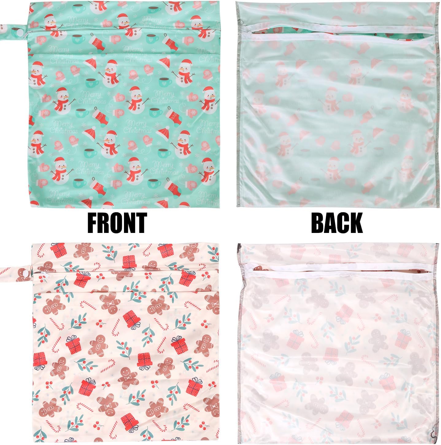 2pcs Travel Waterproof Laundry Bag, Cloth Diaper Wet Dry Bags with Handle & 2 Zipper Pockets, Reusable Washable Dirty Clothes Bag for Baby Adult Travelling Hanging, Bathing Beach Pool Daycare