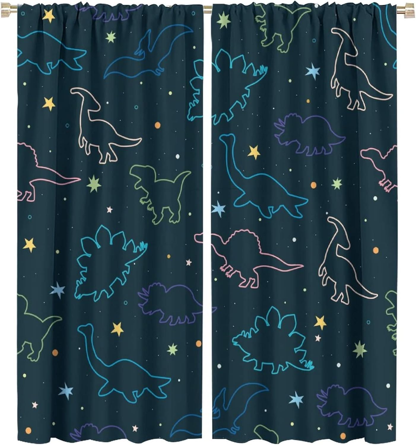 Cartoon Colorful Dinosaur Curtains for Kids Boys Girls Home Decor, Astronaut Funny Outer Space Star Blackout Rod Pocket Window Drapes for Bedroom Living Room W27.5xL63in 2 Panels