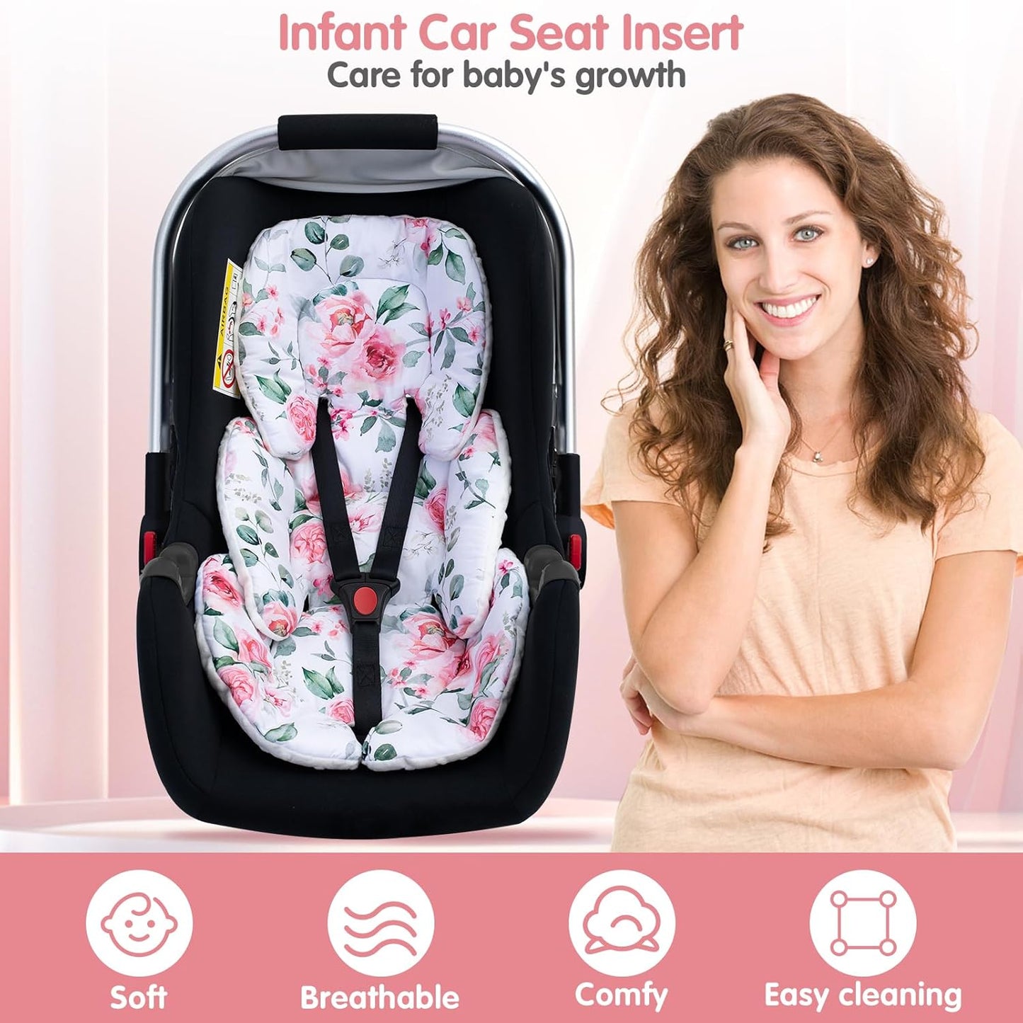 Infant Car Seat Insert for Girls Boys, Ultra Soft Carseat Head Support for Infant, Breathable Baby Car Seat Cushion with Double Side Design, Baby Car Seat Head Support for Stroller, Swing, Bouncer