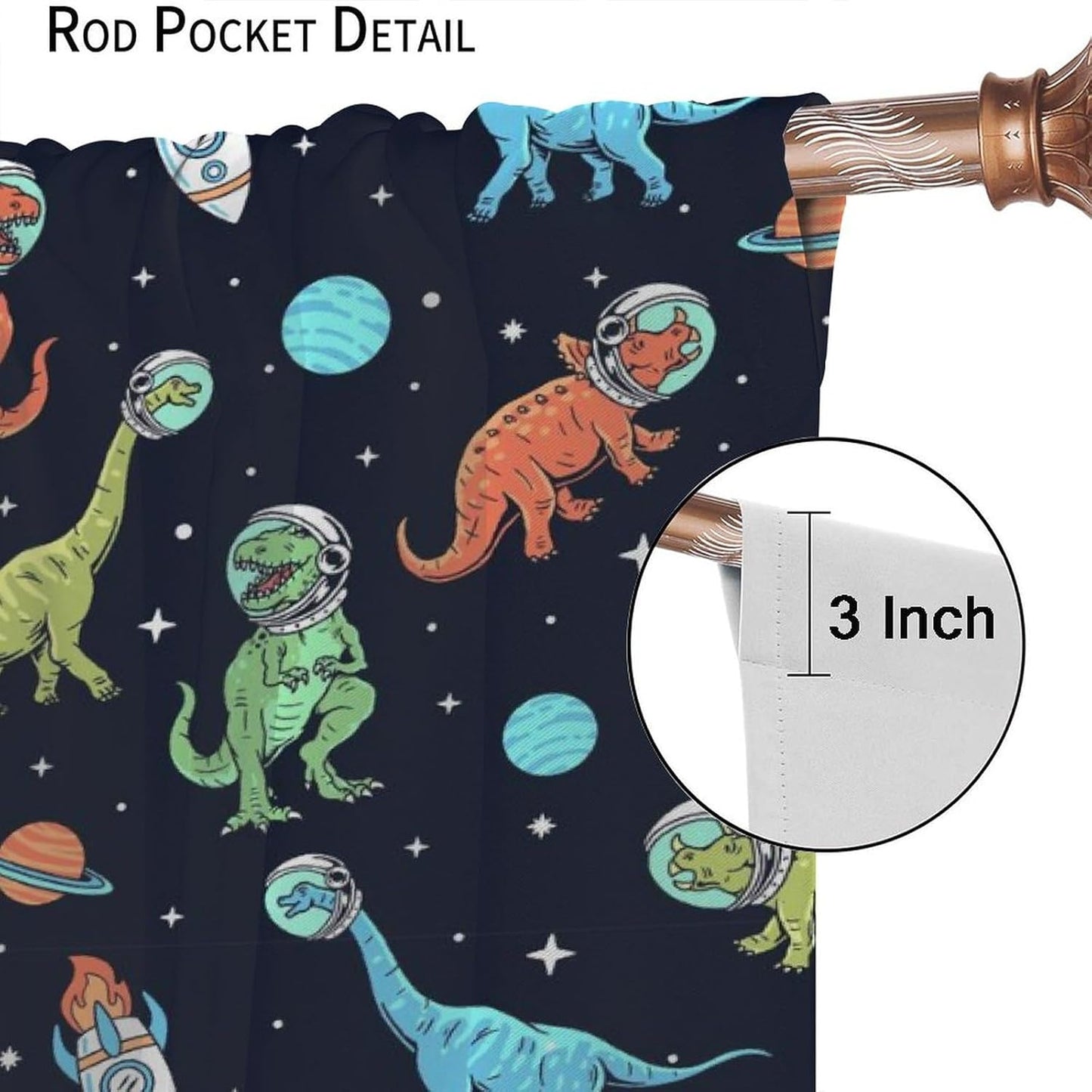 Cartoon Dinosaur Curtains for Kids Boys Girls Home Decor, Astronaut Rocket Funny Outer Space Blackout Rod Pocket Window Drapes for Bedroom Living Room W26xL84in 2 Panels