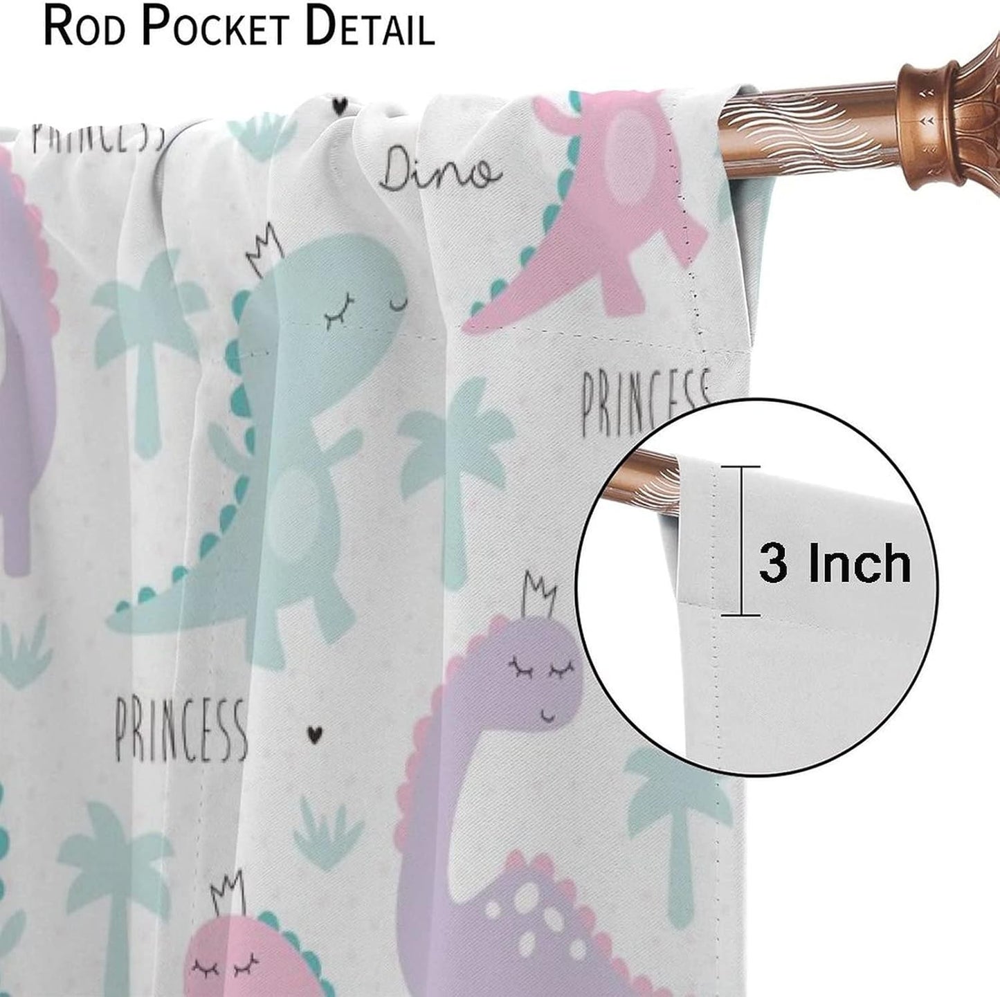 Kids Dinosaur Curtains for Boys Girls Bedroom Decor Cartoon Dino Colorful Cute Funny Animal Wildlife Printed Blackout Rod Pocket Window Drapes for Baby Nursery Playroom W21xL63in 2 Panels