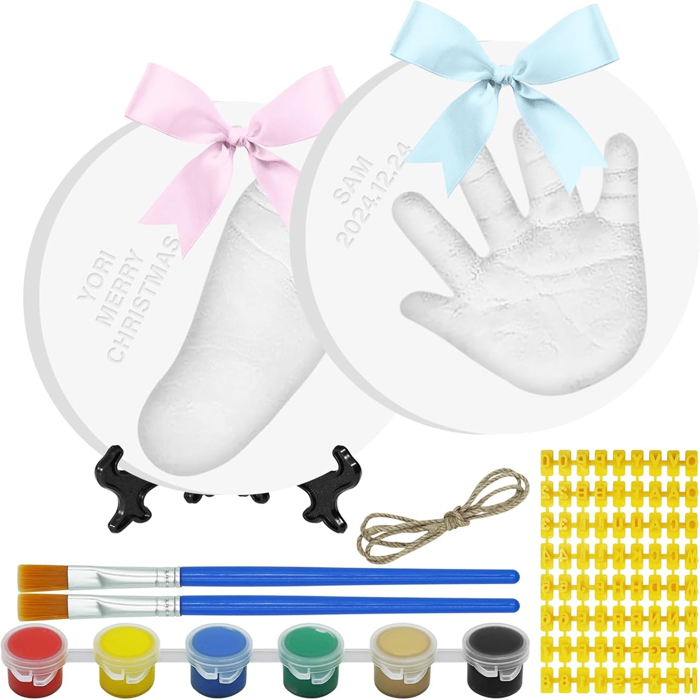 Baby Handprint Footprint Keepsake Ornament Kit, Personalized Baby Foot Printing Kit for Newborn Clay Impression Handmade DIY Imagination to Create