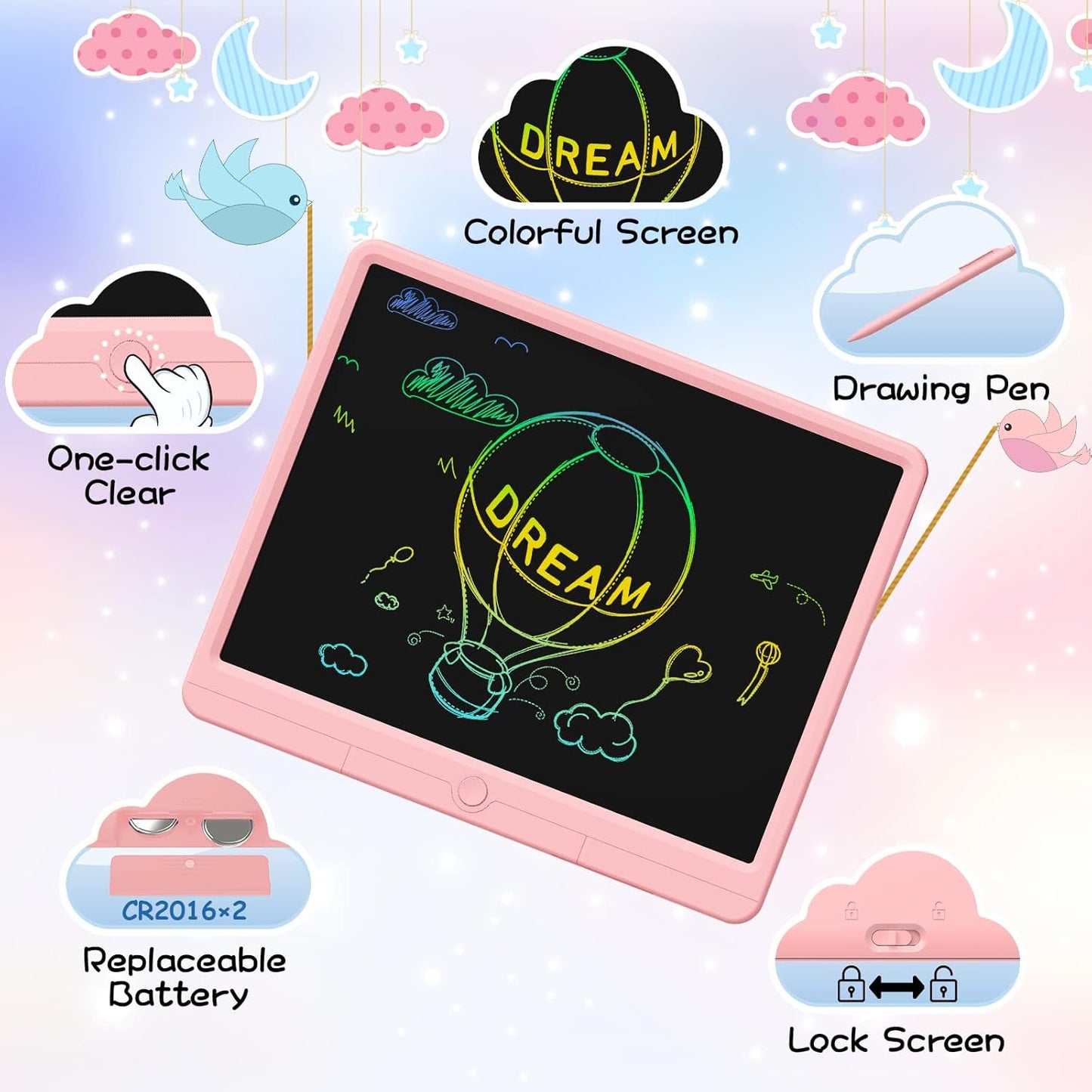 GIGART LCD Writing Tablet 15 Inch Drawing Tablet Magic Doodle Board Drawing Pad, Electronic Writing Board, Educational Toys Gifts for Kids and Adults at Home,School and Office (Pink)