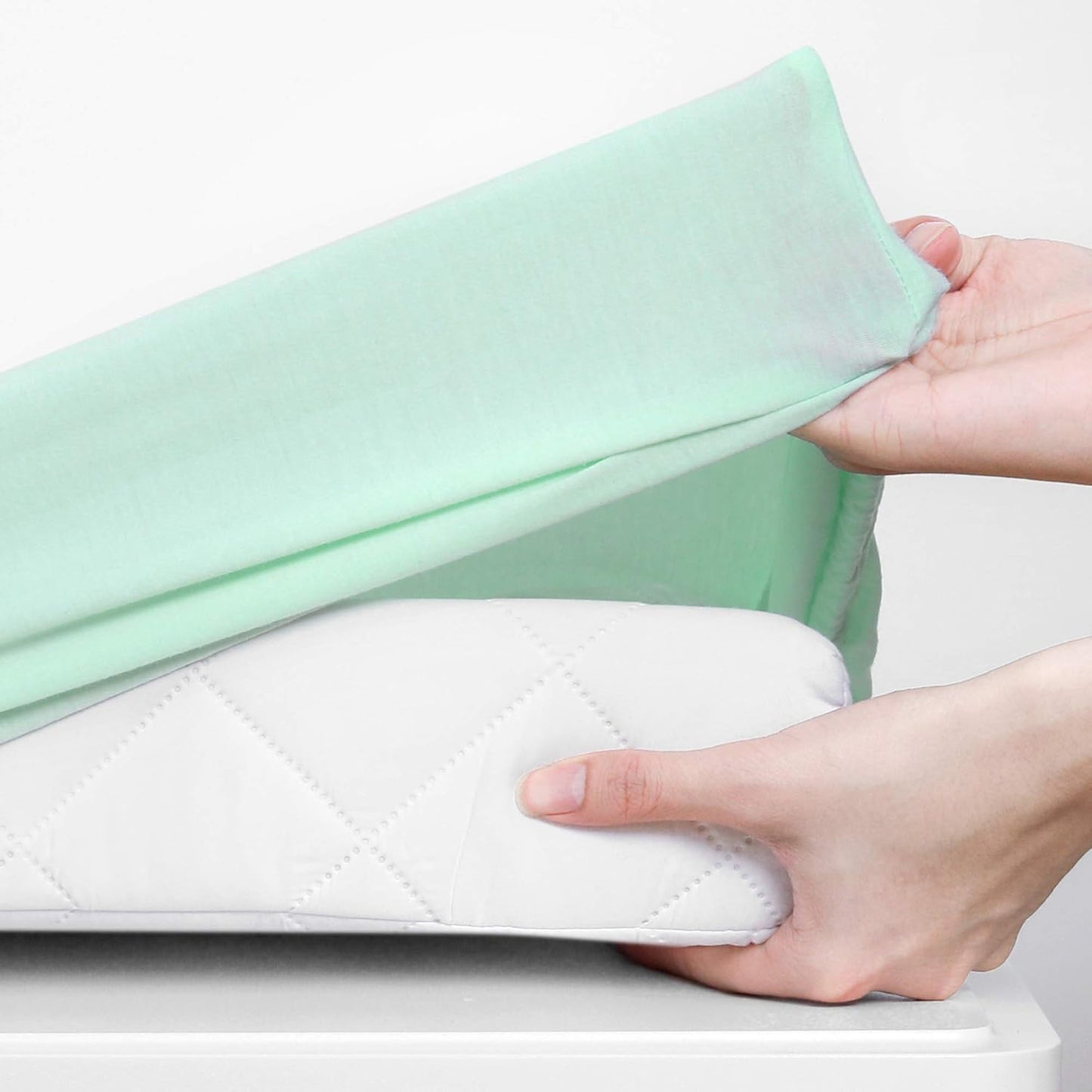 TILLYOU Changing Pad Cover Set in Soft Jersey Material - Fits 32"/34''x16 Contoured Pad for Babies, Lt Green & Lt Gray