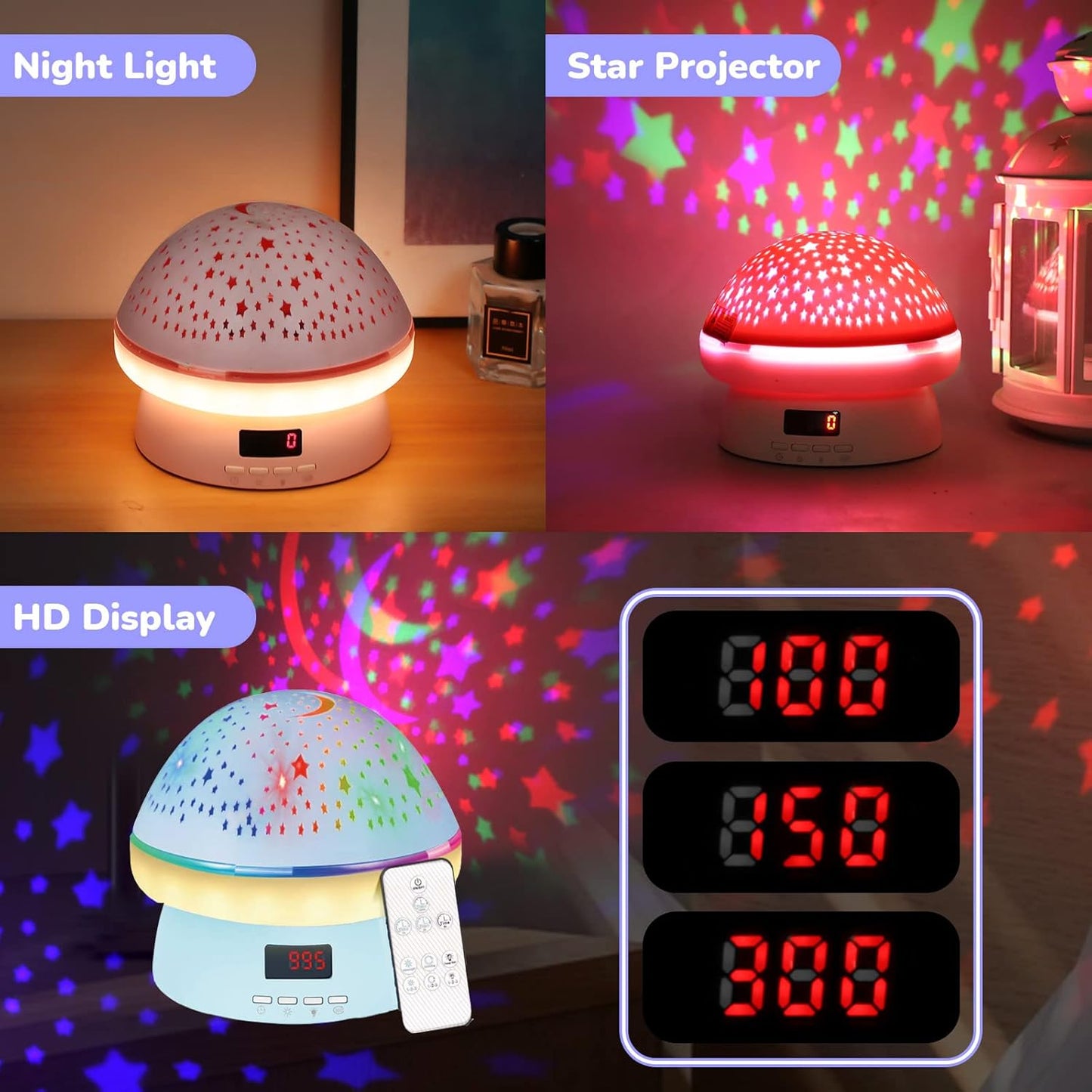 Remote Control and Timer Design Starry Sky Rotating Star Projector Night Light,16 Colorful Projector Light Dimmable LED Bedside Lamp,Kids Room Decor (Blue)