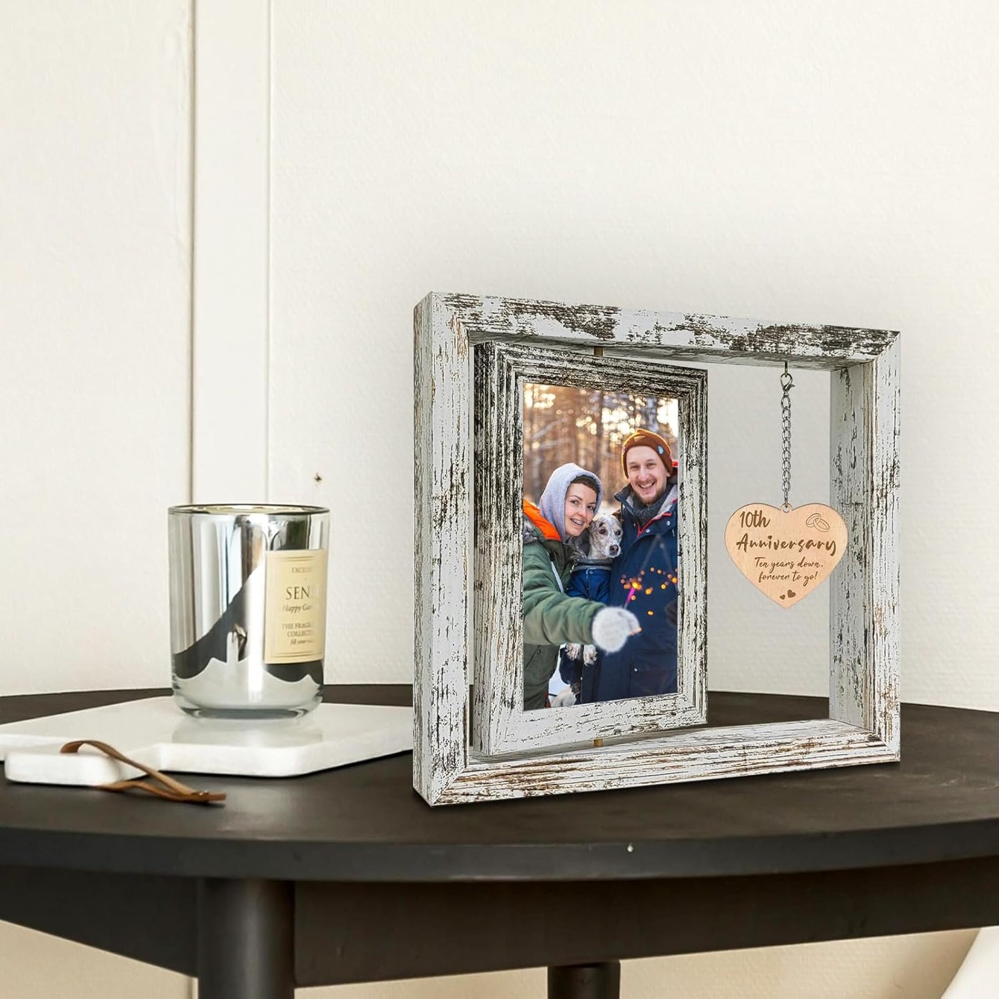 10 Year Anniversary Rotating Picture Frame for Wife, 10th Wedding Anniversary Photo Frame Gifts for Her Him Couples with 2 4x6 Display