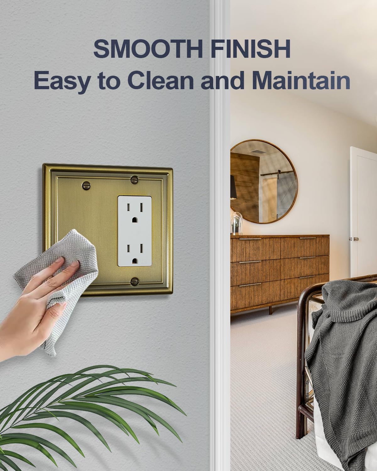 1-Pack Antique Brass Combination Decorator Rocker/Blank Wall Plates, Metal Switch Plates Outlet Covers, 2-Gang, 4.96''*4.88'', Midsize