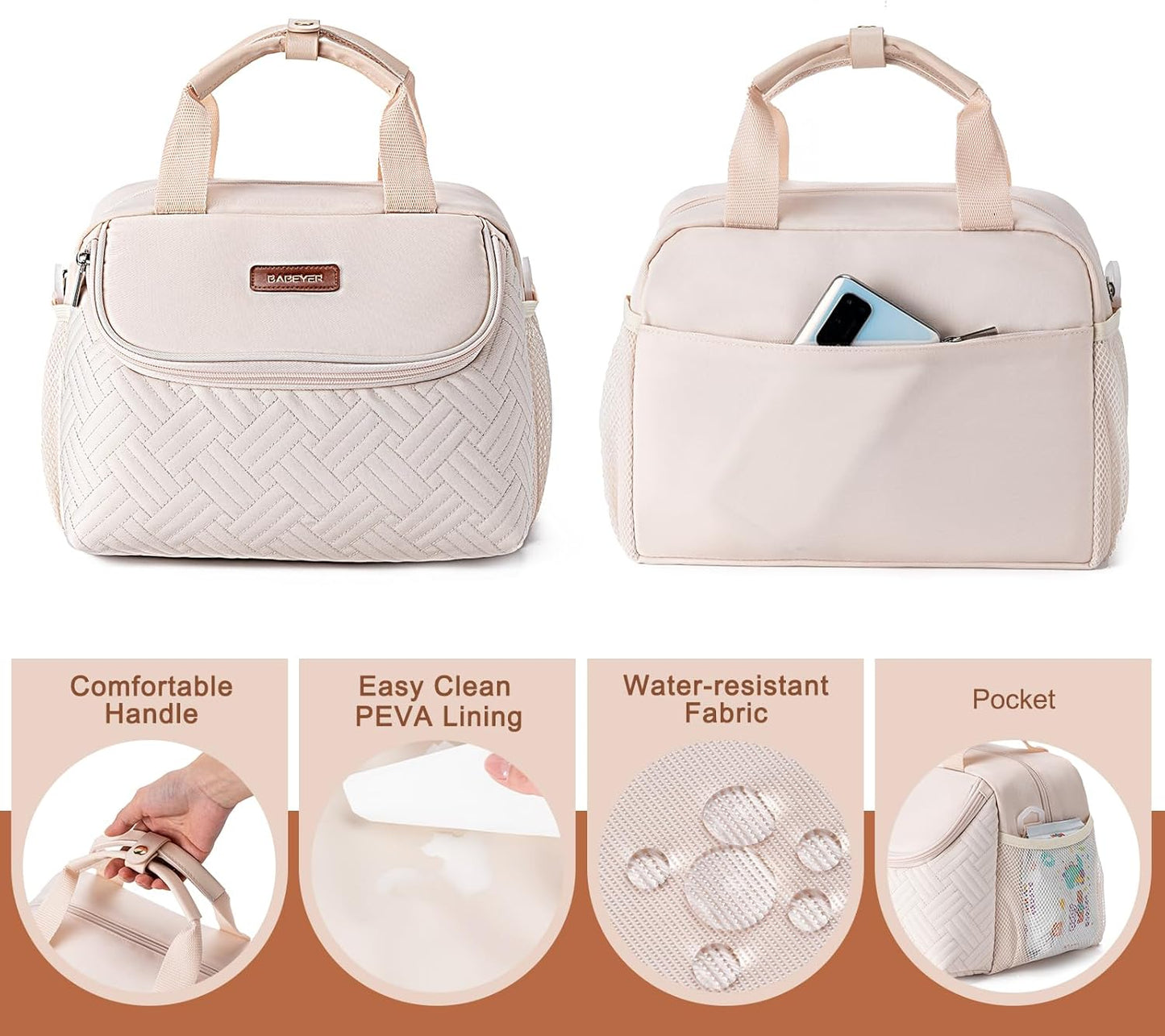 Breastmilk Cooler Bag with Ice Pack Fits 6 Baby Bottles up to 9 Ounce, Wearable Breast Pumps Cooler Bag for Nursing Mom Daycare, Work, Travel- White