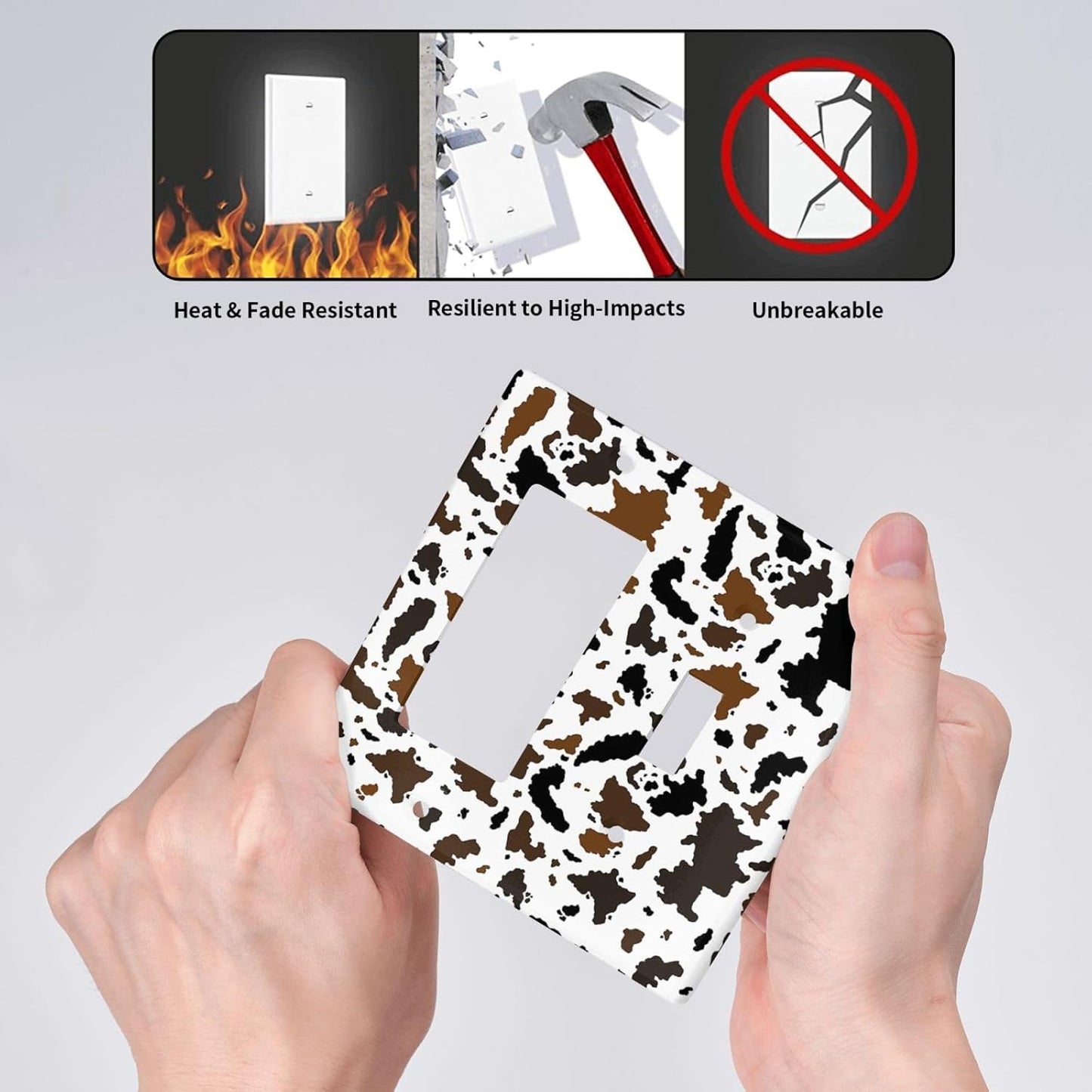 Outlet Covers Rustic Cowhide Highland Cow Milk Cow 1 Toggle 1 Rocker Combination Decorative Wall Plate Electrical Switch Plates Light Switch Cover Plate For Farmhouse Home Decor