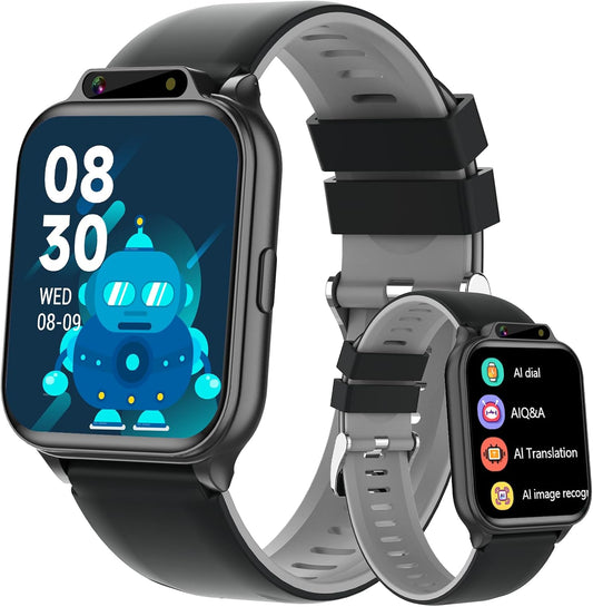 1.85" Kids Watch, AI(Translation/Q&A/Watch Face/Image Recognition)Smartwatches with Heart Rate,Sleep Monitor,Video Music Pedometer,NO APP/Phone, Gifts for 3-12 Years old Boys Girls(Built-in AI, Black)
