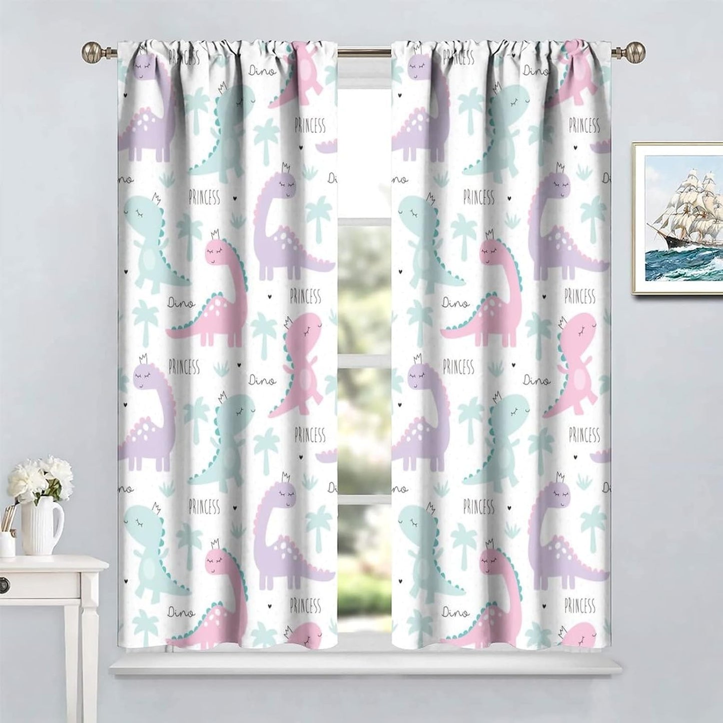 Kids Dinosaur Curtains for Boys Girls Bedroom Decor Cartoon Dino Colorful Cute Funny Animal Wildlife Printed Blackout Rod Pocket Window Drapes for Baby Nursery Playroom W31.5xL72in 2 Panels