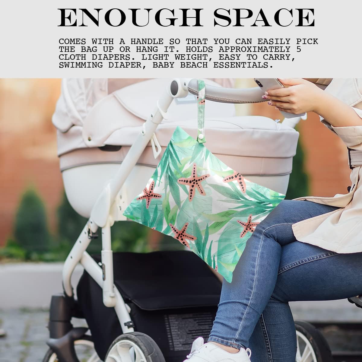 Wet Bag, Wet Dry Bag, Wet Bag for Swimsuit, Travel, Beach, Pool, Diapers, Dirty Yoga Gym Clothes, Makeup Bag, Waterproof Reusable Beach Bag Ocean Decor Starfish Sea Horse Anchor