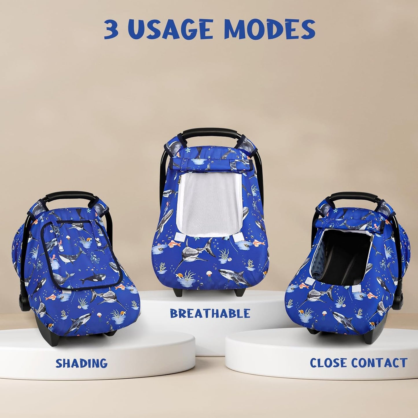 Pea Pod Car Seat Cover Baby, Infant Car Seat Canopy Covers for Newborn with 2 Layers Windows of Breathable Mesh Fabric, Lightweight Polyester/Soft Minky Dot Backing (Ocean)