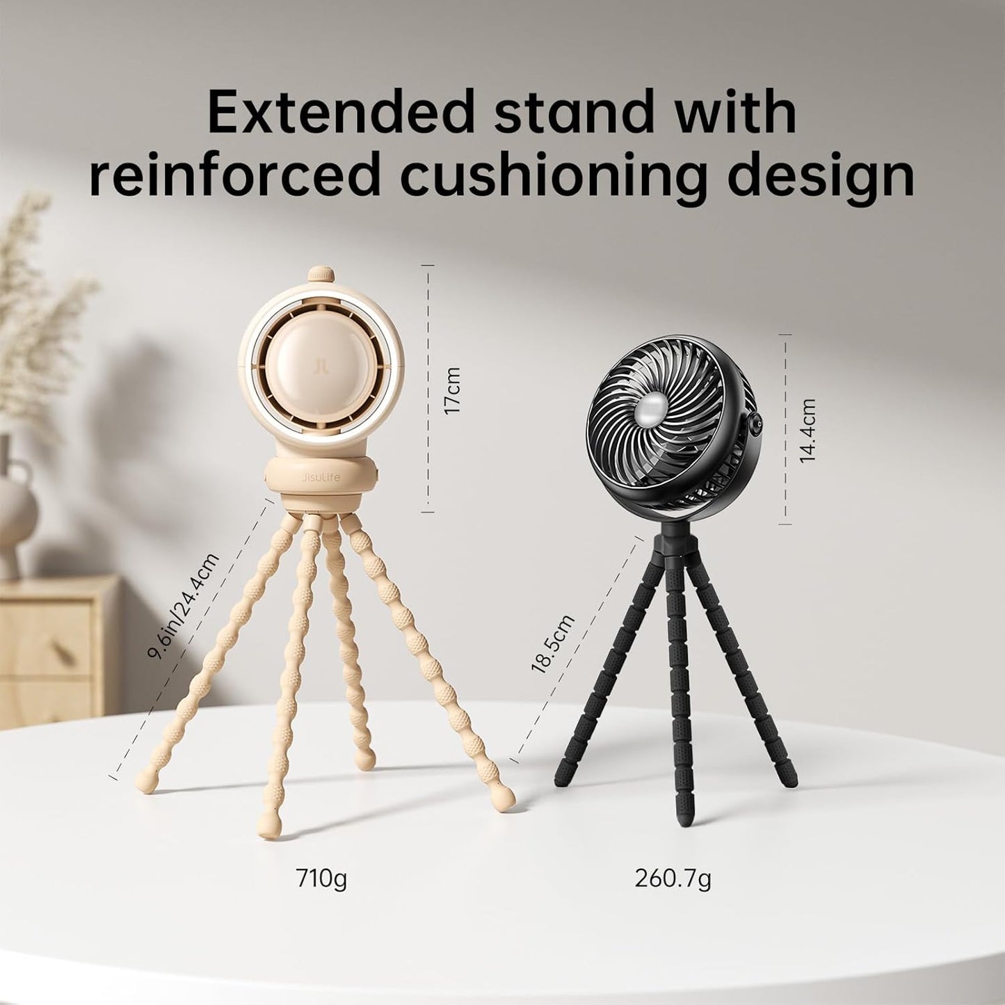 JISULIFE Stroller Fan Baby Large, Safe Bladeless for Crib, Desk, Portable Battery Rechargeable Cooling Fan with Air Turbo Tech, Night Light, Food-Grade Gift for Mom/Dad/Friend - Brown