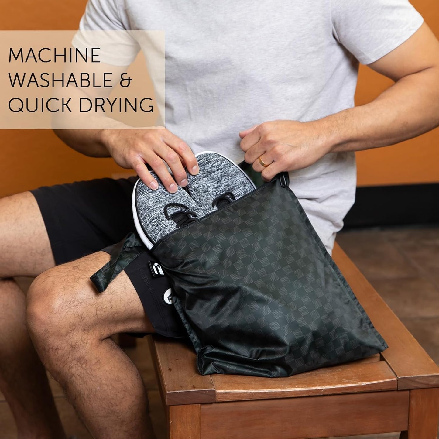 Bumkins Roamio - Waterproof Wet Bag - For Baby, Travel, Swim Suit, Cloth Diapers, Pump Parts, Pool, Gym, Toiletry, Strap to Stroller - Reusable & Easy to Clean - 2pk - Black Check & Off White