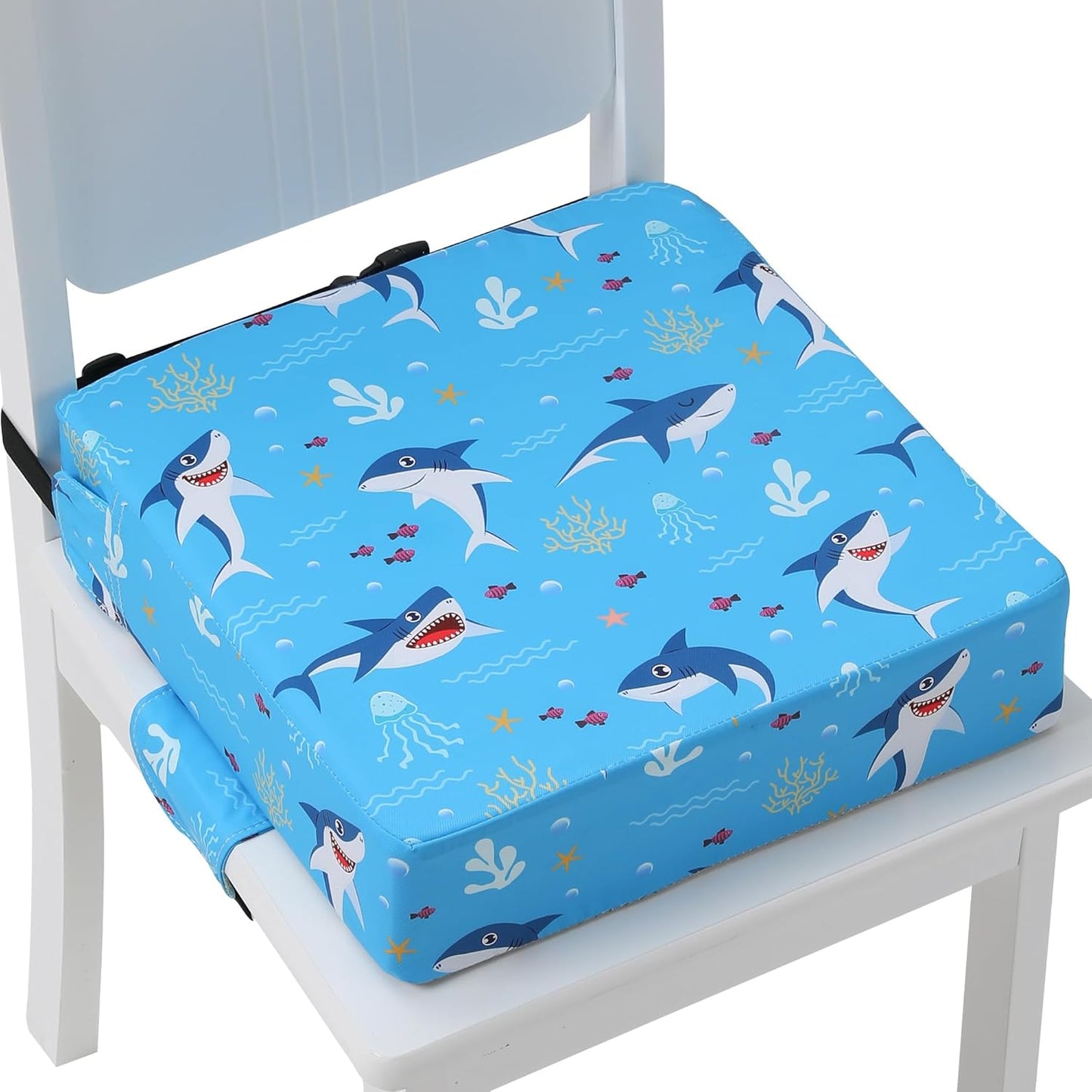 Booster Seat for Kitchen Chair with Adjustable Straps, Toddler Booster Seats for Dining Table Portable for Travel Camping Eating, Booster Cushion for Table for Baby Child Infant Kid Boy Girl