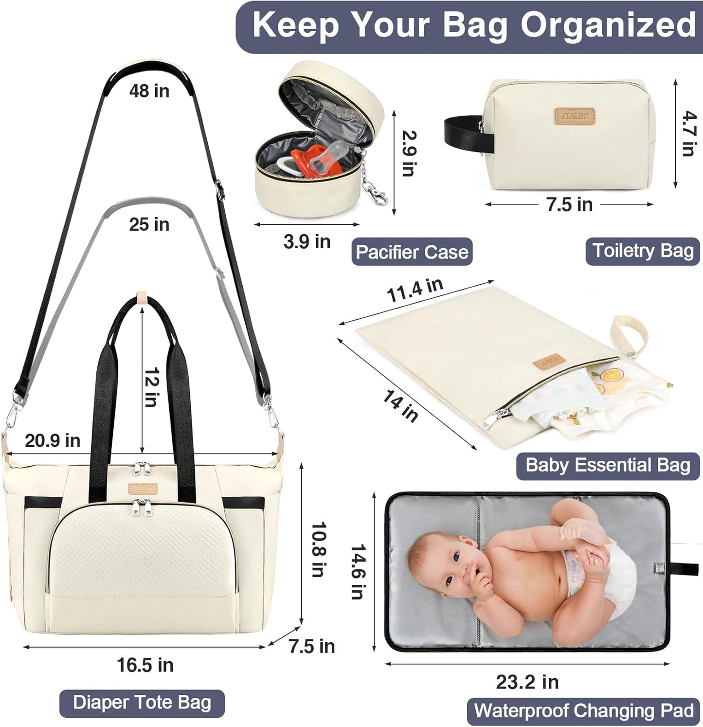 ITIEZY Diaper Bag Tote for Baby - Large Mommy Bag with Portable Changing Pad Pacifier Case, Hospital Bags Travel Baby Bag