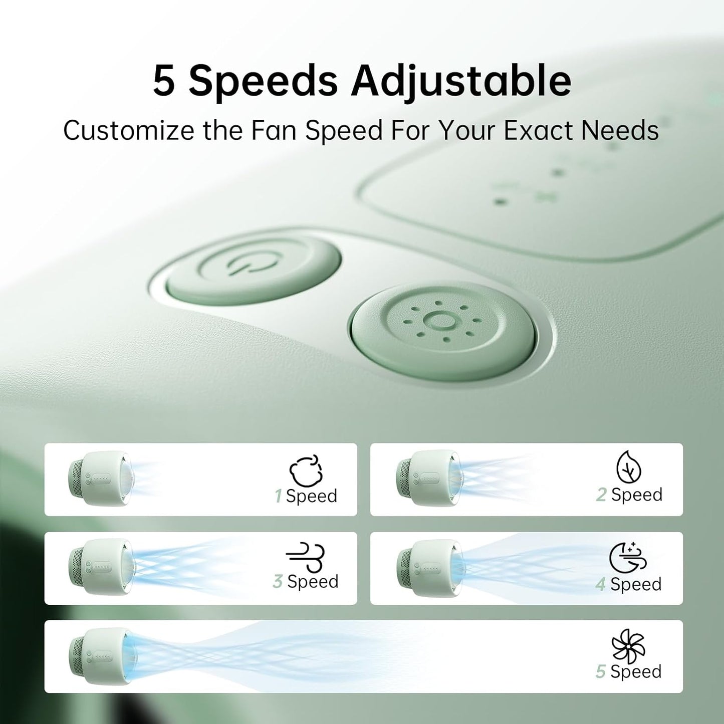 JISULIFE Stroller Fan Baby Large, Safe Bladeless for Crib, Desk, 4000mAh Battery Rechargeable Portable Cooling Fan with Air Turbo Tech, Night Light, Food-Grade Gift for Mom/Dad/Friend - Green