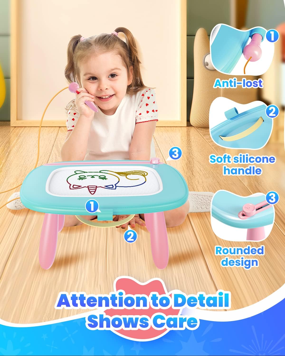 Magnetic Drawing Board, Toddler Girl Toy for 1-2 Year Old, Doodle Board Pad Learning and Educational Kids Toy for 1 2 3 Year Old Baby Girl Birthday - Mint Blue