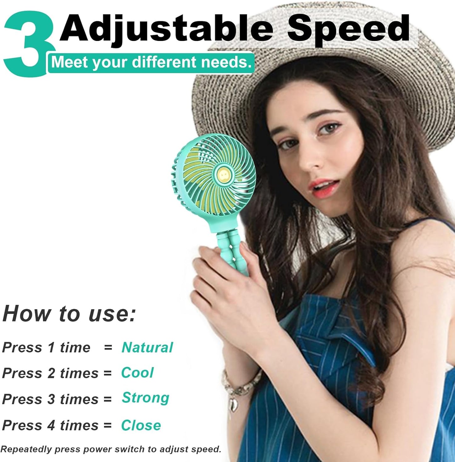 TRELC Mini Stroller Fan, 19H Ultra-long Battery Life, Personal Handheld Clip on Portable Rechargeable Fan with Flexible Tripod, Gift for Children Baby Office Room Car Travel BBQ Gym (Mint Green)