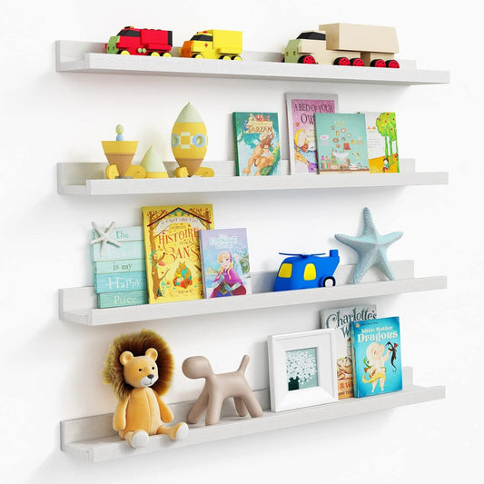 Forbena White Floating Shelves for Wall 36 Inches Long 4-Pack, Large Nursery Book Shelves Bookshelf for Kids Bedroom, Wood Picture Ledge Shelf with Lip for Living Room Decor Photo Frames Legos Display