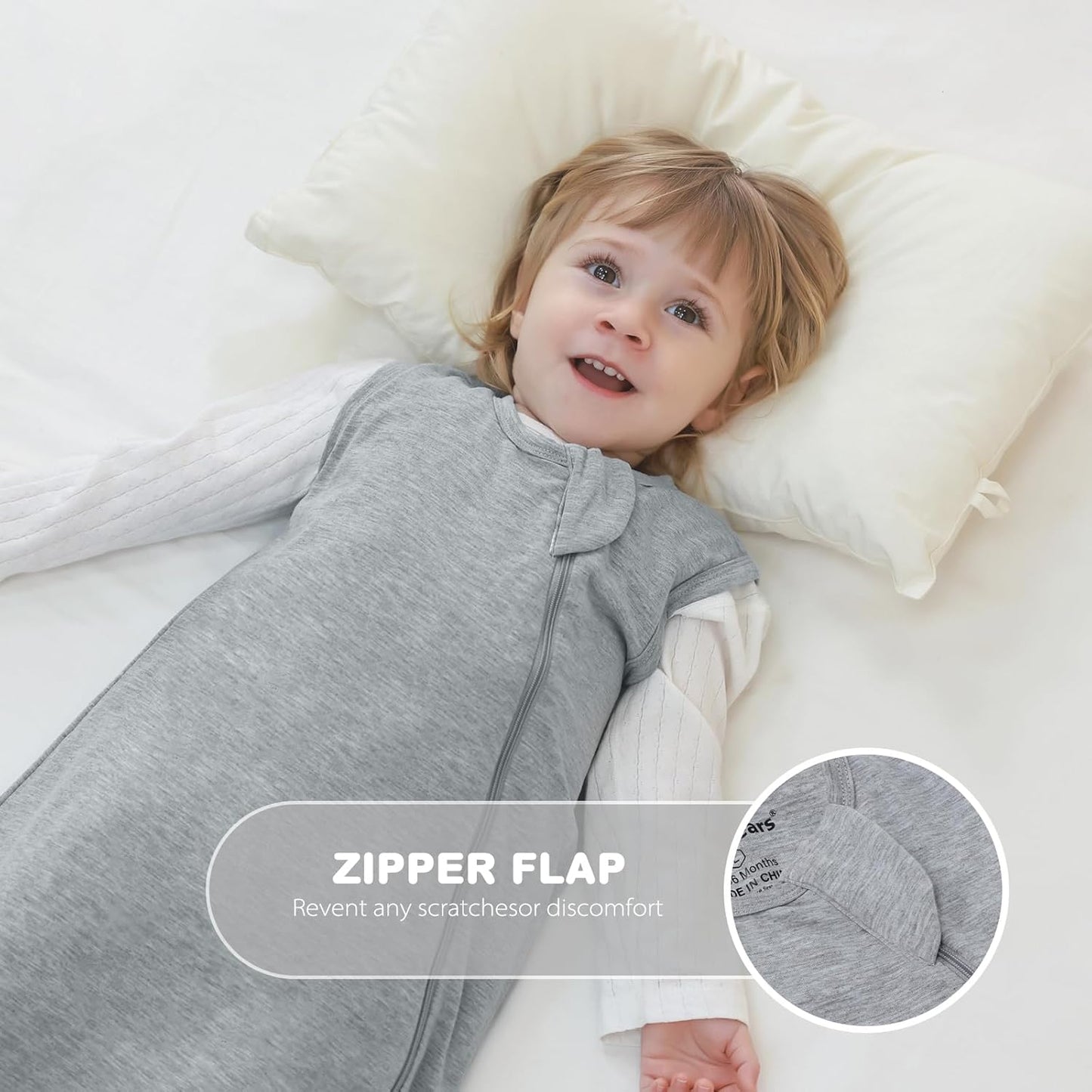 Mosebears Unisex Baby Sleep Sack 1.0 TOG, Supersoft Rayon Made from Bamboo Wearable Blanket with 2-Way Zipper (Grey,6-18 Months)